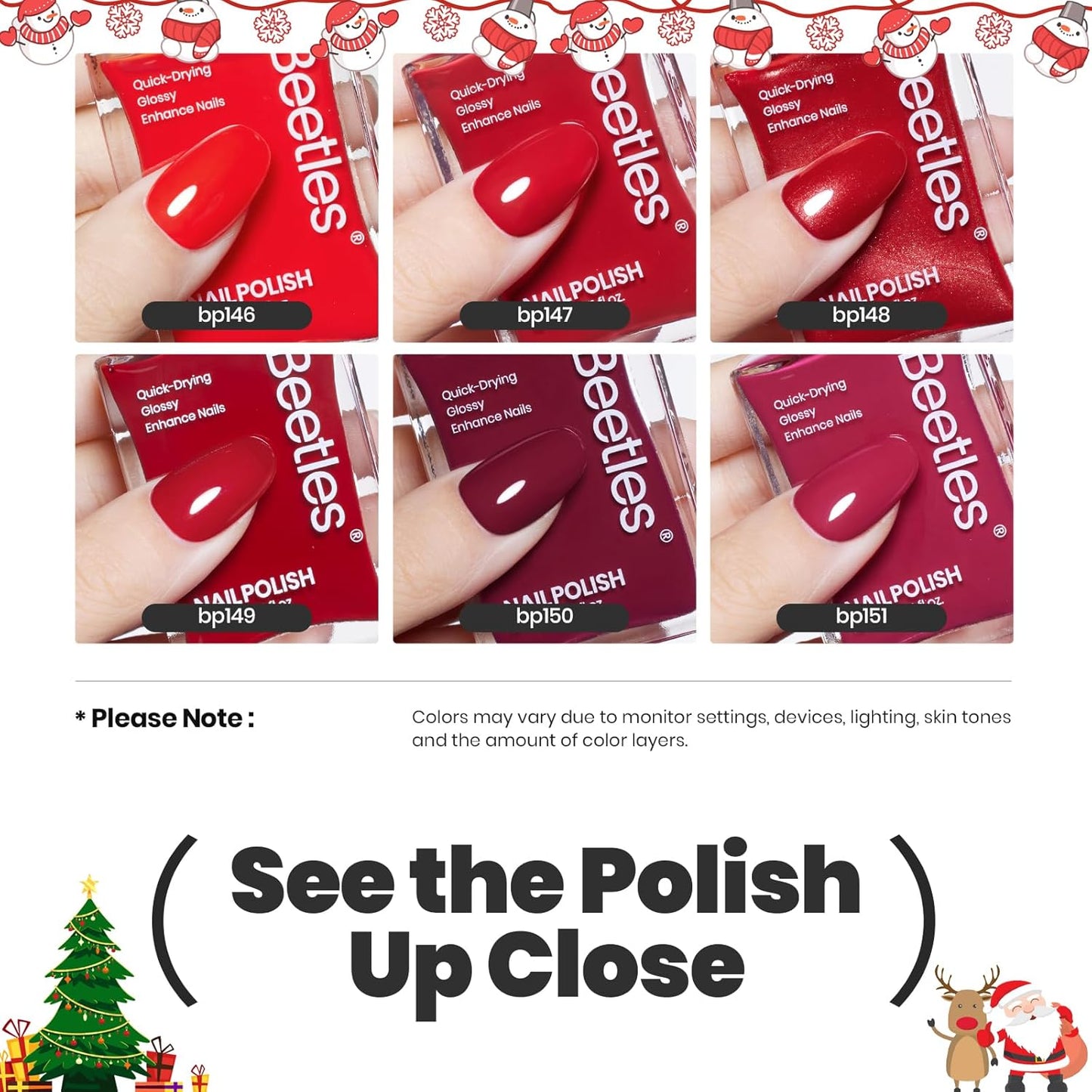 Beetles Red Nail Polish Set Blazing Rose, 6 Colors Dark Red Burgundy Nail Polish Glossy 15ml Enhance Nails Quick Dry Fingernail Polish for Nail Art Manicure 4th of July DIY at Home Gifts For Women