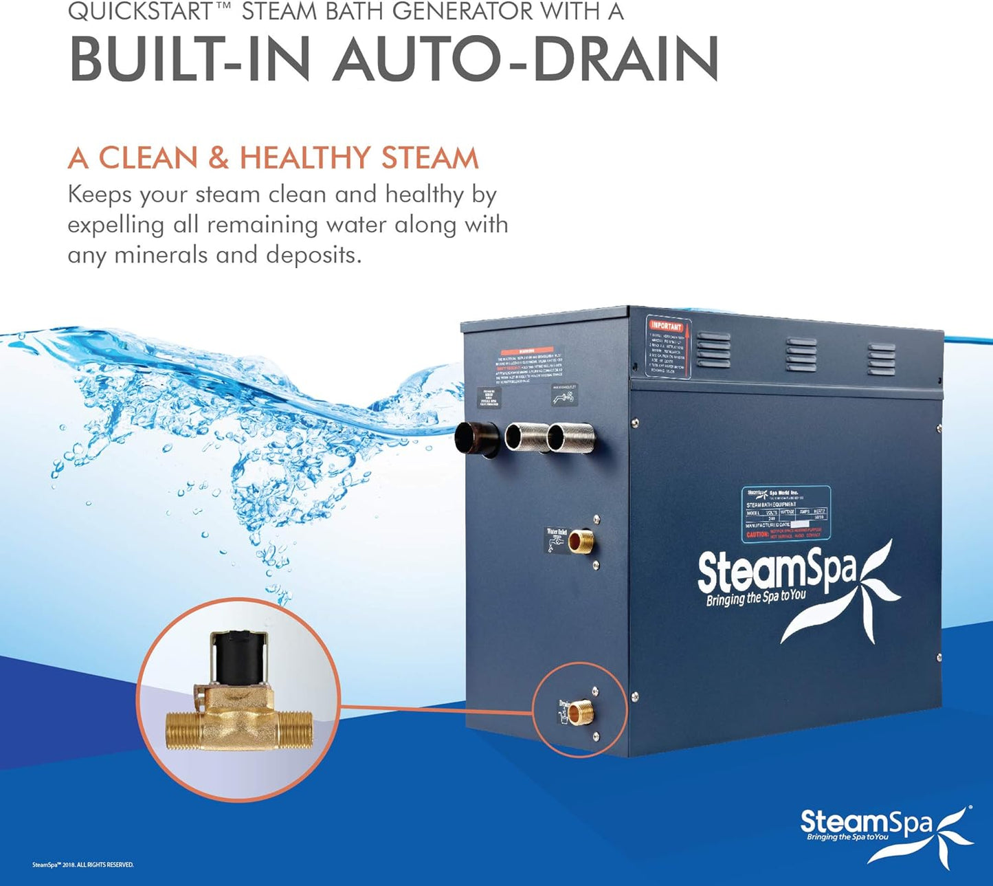 SteamSpa 10.5kW Steam Sauna Generator Executive Bundle 240V Steam Generator with Touch Pad, Steamheads, Pressure Relief Valve, Built-in Auto Drain, LED Light, Filter and Quick Install Kit EXT1050CH