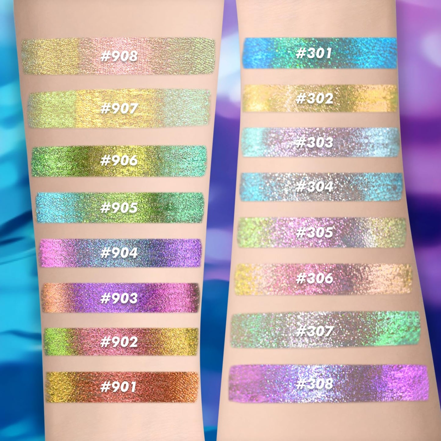 CHARMACY Chameleon Liquid Eyeliner, Liquid Glitter Eyeliner, Highly Pigmented, Metallic MultiColor Shifting waterproof Eyeliner, Ultra-Fine Tip, Longwearing, Smudge-proof (#301)