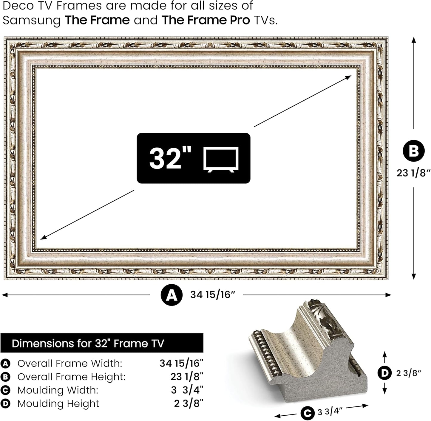 Ornate Silver 32" Premiere Deco TV Frame - Compatible ONLY with Samsung The Frame TVs (Fits 2021-2025, LS03A, LS03B, LS03C, LS03D, LS03FA)