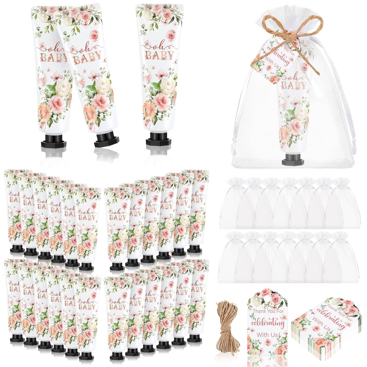 48 Sets Baby Shower Hand Cream Party Favors for Guests Gift Bulk Travel Size Hand Lotion Set for Baby Shower Wedding Christmas(Flower)