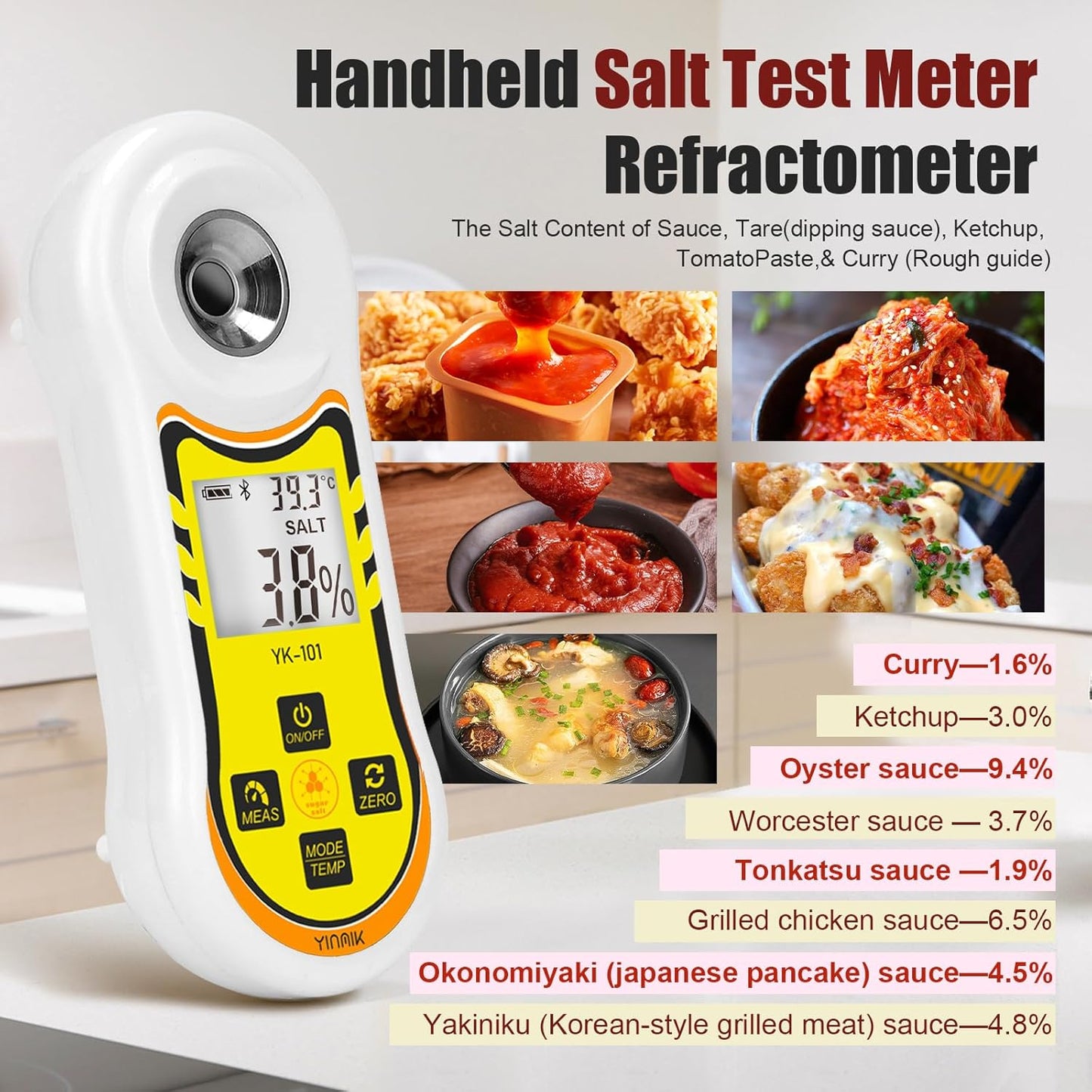 Smart Refractometer Brix Salt Meter, Brix Refractometer & Salinity Tester with ATC, Hand-Held Salinity Meter 0-24% for Food,sauces and Aquarium, Brix Sugar Refractometer 0-60% for Fruit,Drinks,Coffee