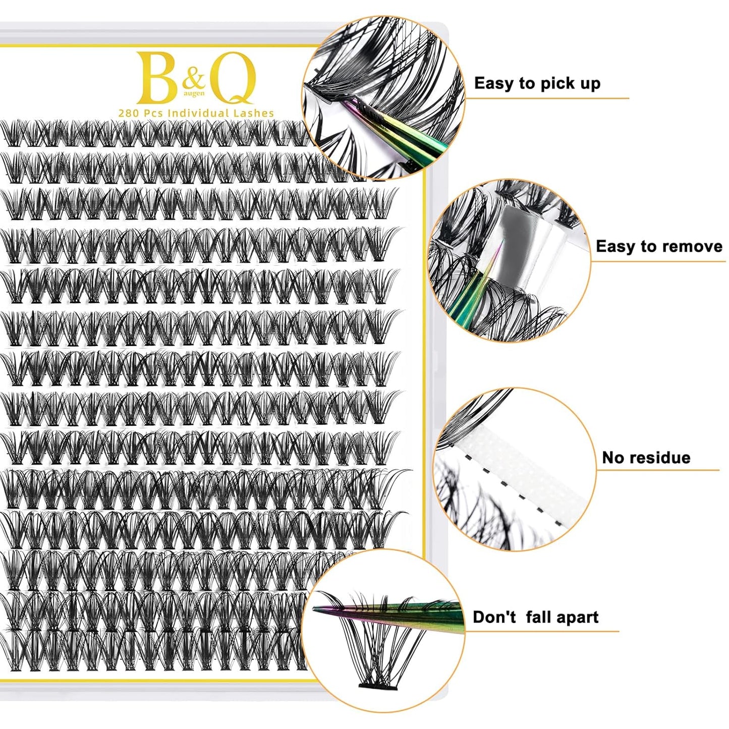 B&QaugenLash Clusters 40D-C-12 Individual Lashes 280 Clusters False Eyelash 10D 20D 30D 40D Lash Clusters Extensions Individual Lashes Cluster DIY Eyelash Extensions at Home (40D-C,12MM)