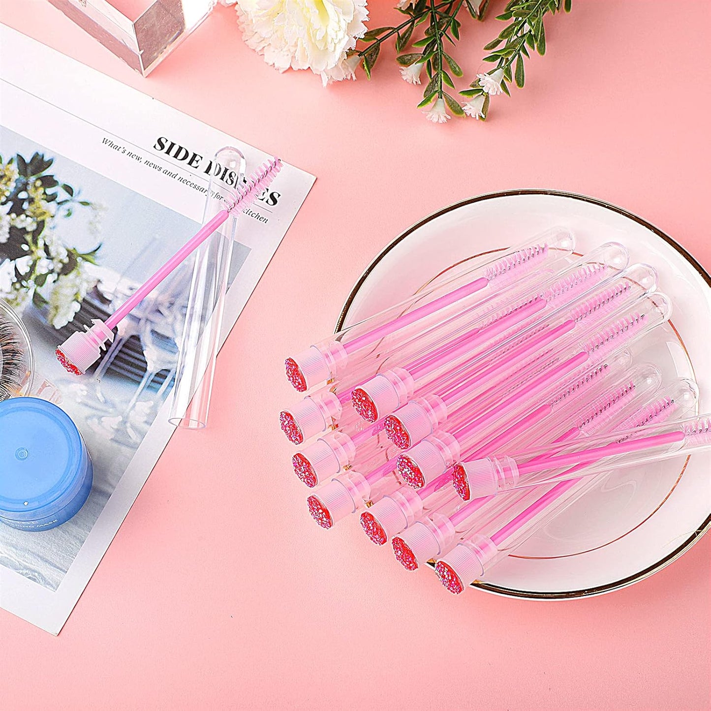 20pcs Eyelash brush Lash Wand Makeup tool Eyelash Extension supplies Cleaning brush Diamond Mascara star d pink