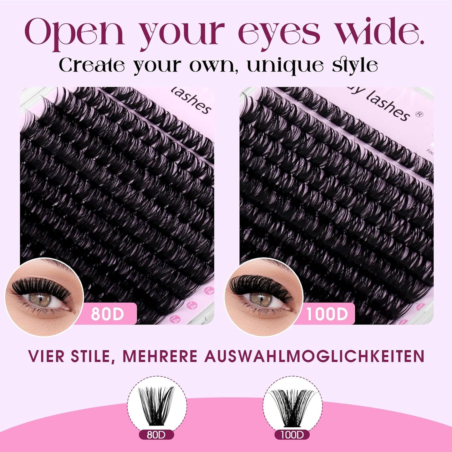 WENDY DIY D Curl Lash Clusters Book 468 Pcs Natural Look Individual Cluster Lashes Book Wispy-lashes Soft,80D+100D,28,10-18 mixed