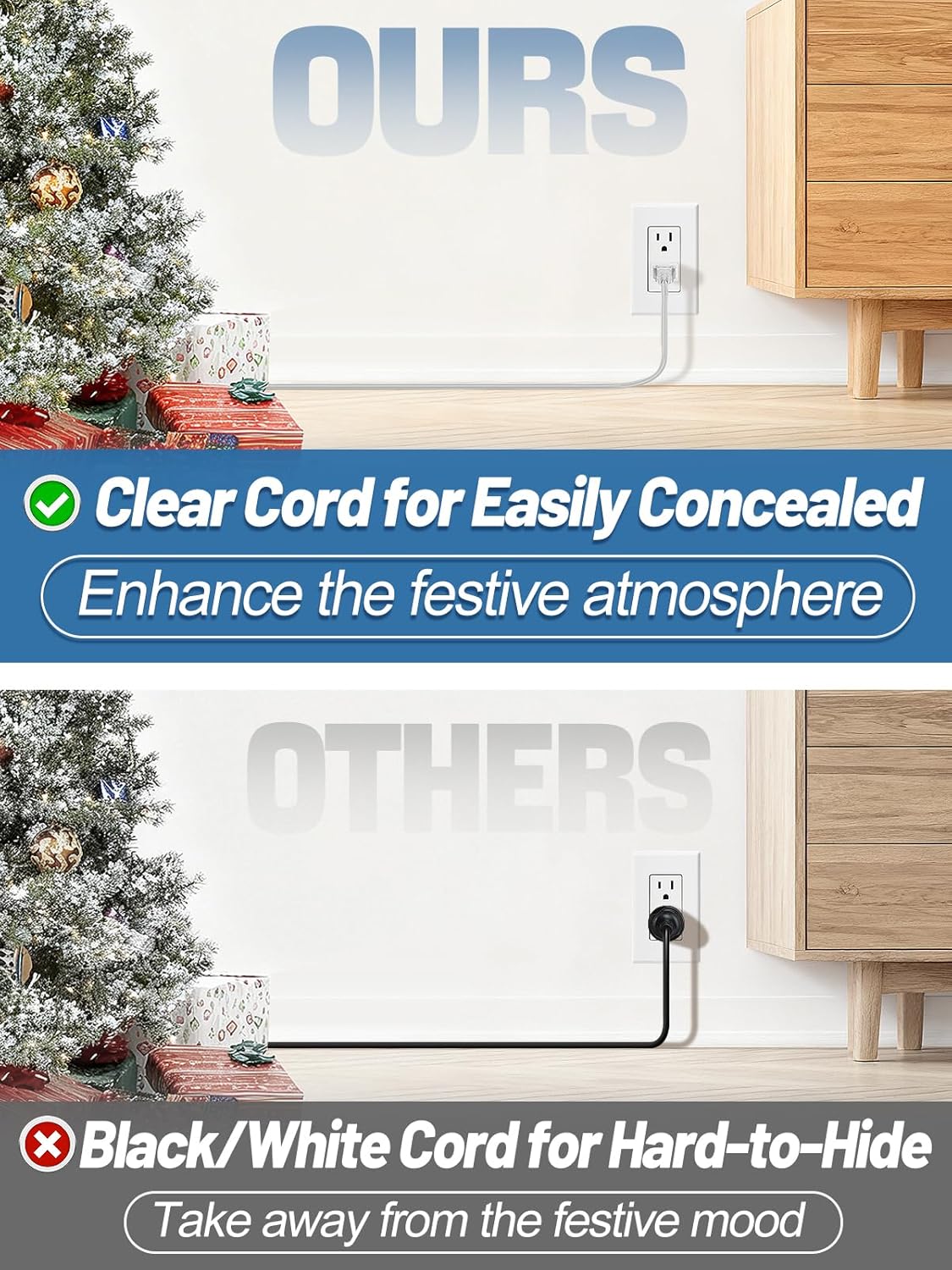 6ft Clear Extension Cord - Male to Female Invisible Indoor Thin 2 Prong Power Cable for Christmas Light Extension Cord, UL-Certified (2 x 18 AWG 250V 6A)