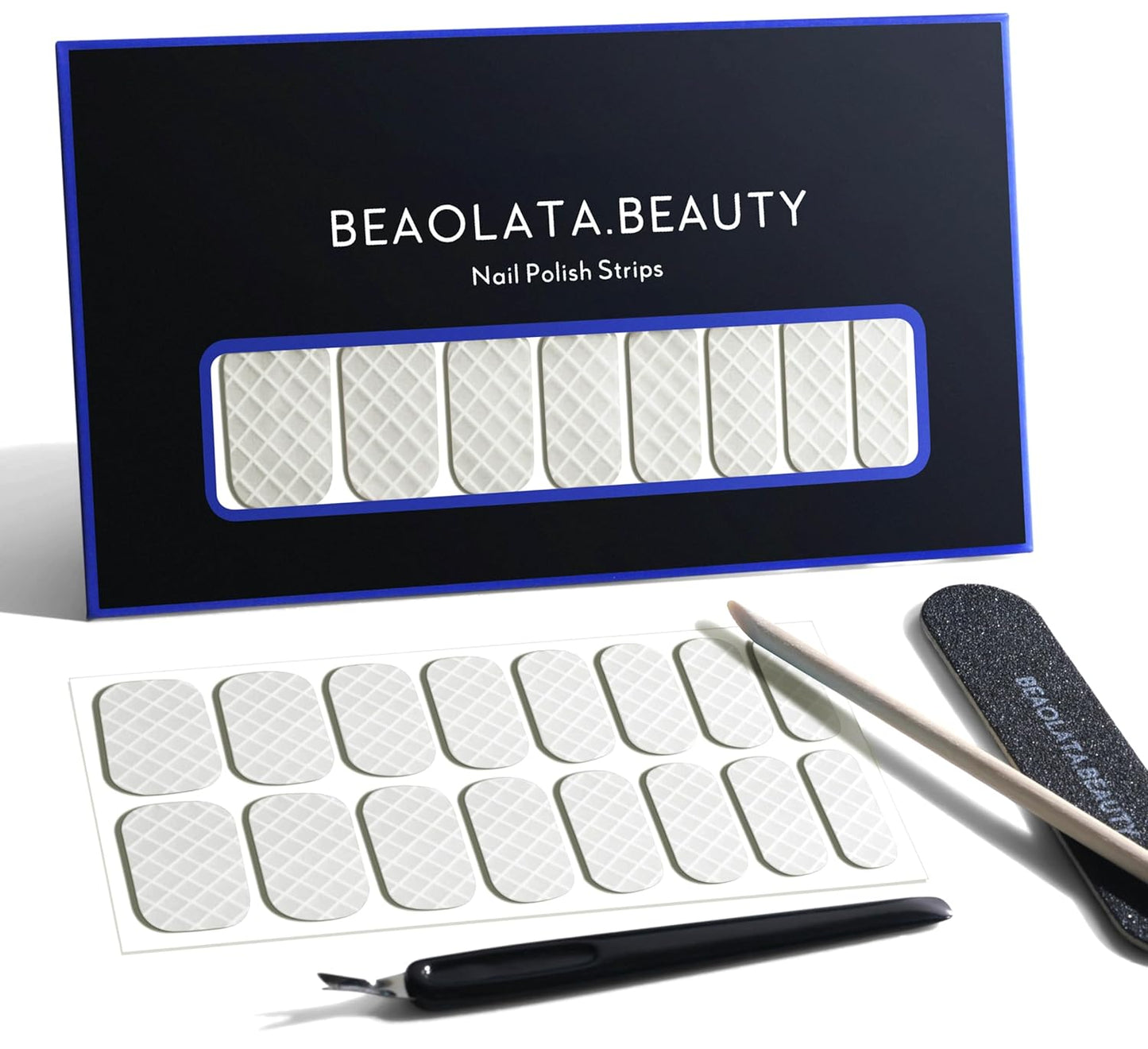 Nail Polish Strips, 32PCS Salon Quality Wraps, Long Lasting Gel Nail Stickers for Women Easy Apply& Remove (Net Grey White)
