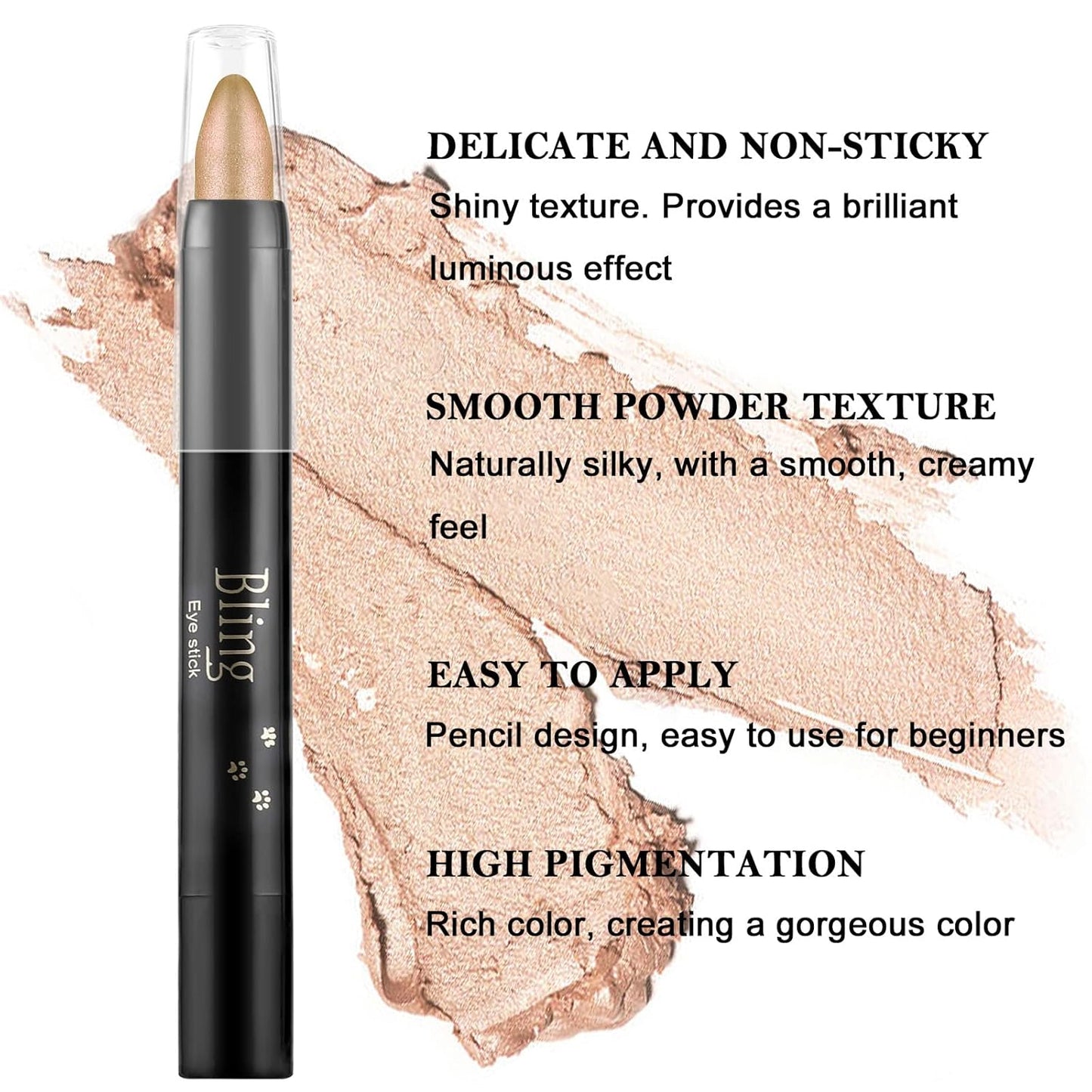 Boobeen Waterproof Eyeshadow Stick Crayon - Shimmer Cream Eyeshadow Pen for Easy Glitter Eye Makeup (15#)