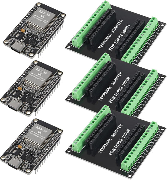 3Pcs ESP32 ESP32-WROOM-32 CP2102 TYPE C Development Board GPIO Breakout Board 30Pin Type-C USB Dual Interface ESP32 Shield 30P WIFI+Bluetooth Dual Core ESP-WROOM-32 ESP-32 ESP-32S Expansion Board