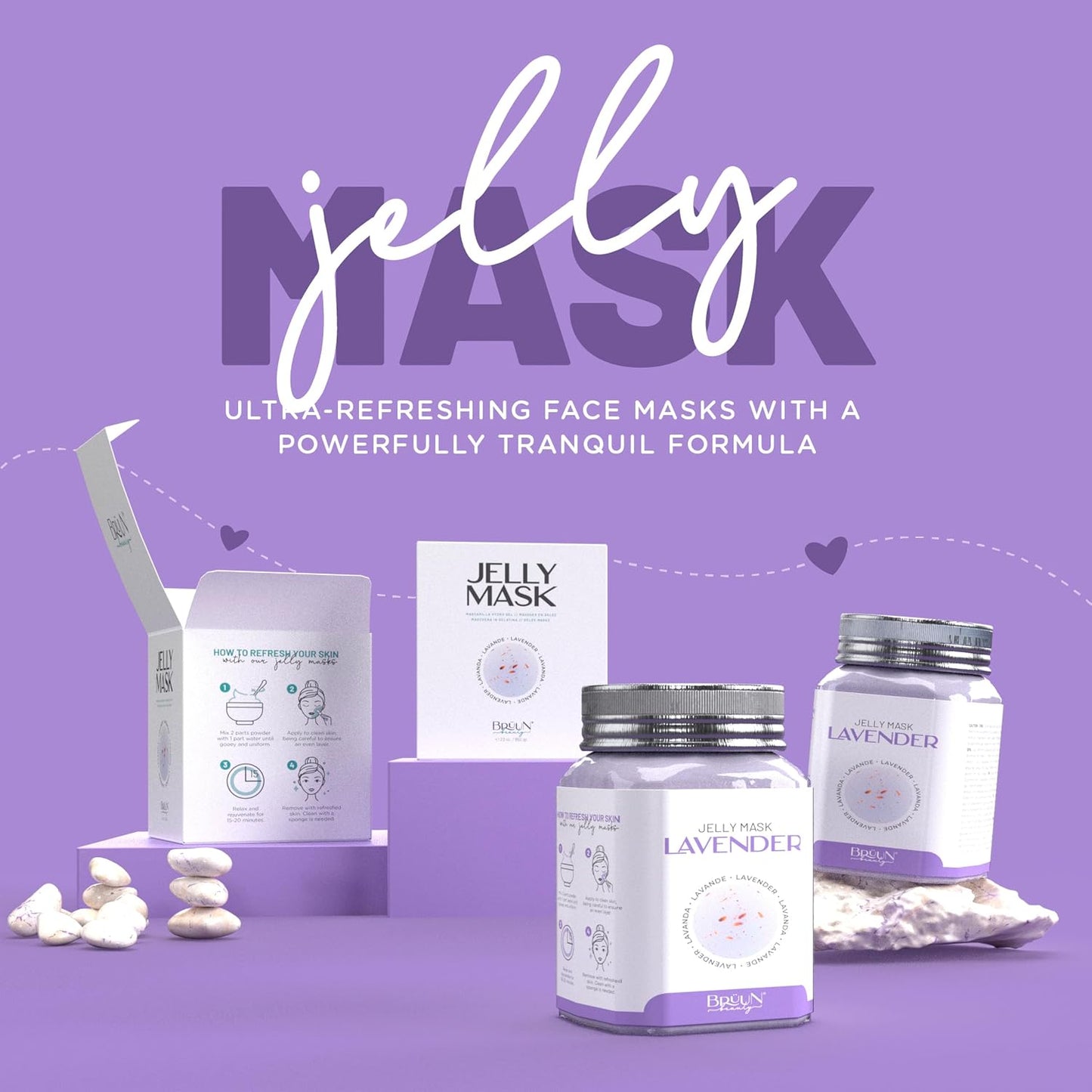 BRÜUN Peel-Off Lavender Jelly Mask for Face Care – A 23 fl oz Rubber Mask Jar for 30 to 35 Treatments – A Skin Care Moisturizing Gel Mask of Spa Set for Men, Women and Adults