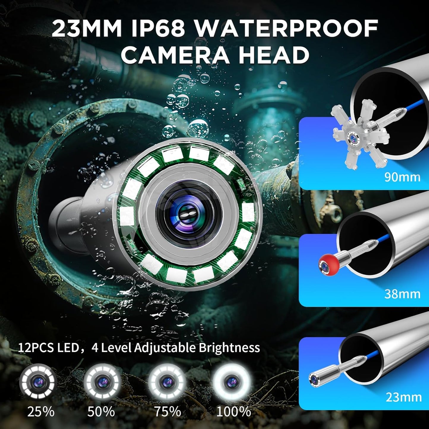 Okk Sewer Camera with Locator, Drain Camera 100ft, Pipe Inspection with 512Hz Sonde, Self-Leveling, Industrial Endoscope with DVR, 9" LCD, Meter Counter, 7mm Cable, IP68 Waterproof, 12 LEDs, 32GB Card