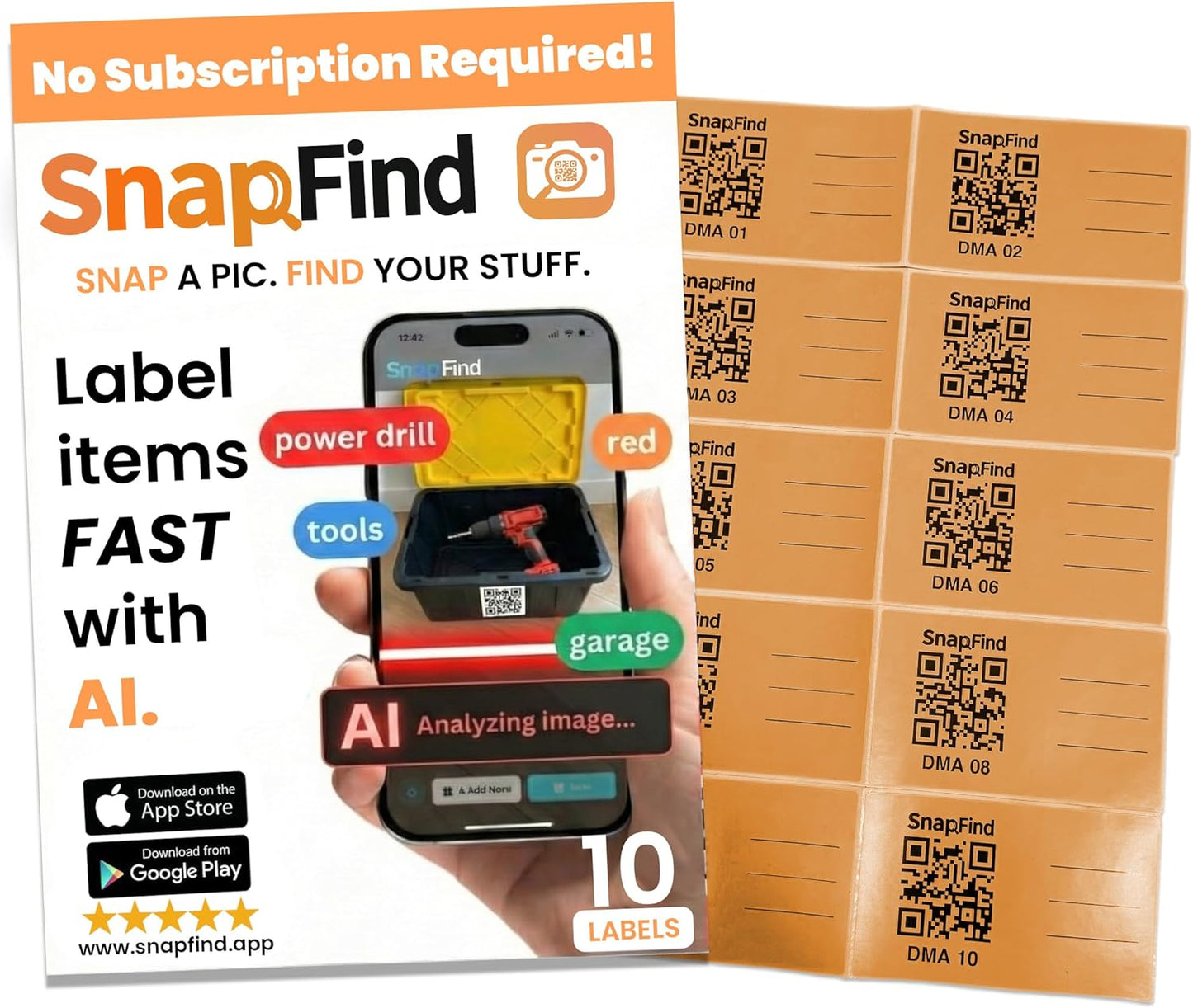 Smart QR Code Labels – AI Auto-Labeling, No Typing! Storage Bins & Moving Containers – iOS & Android App – 10 Stickers (3" x 5") (Orange)
