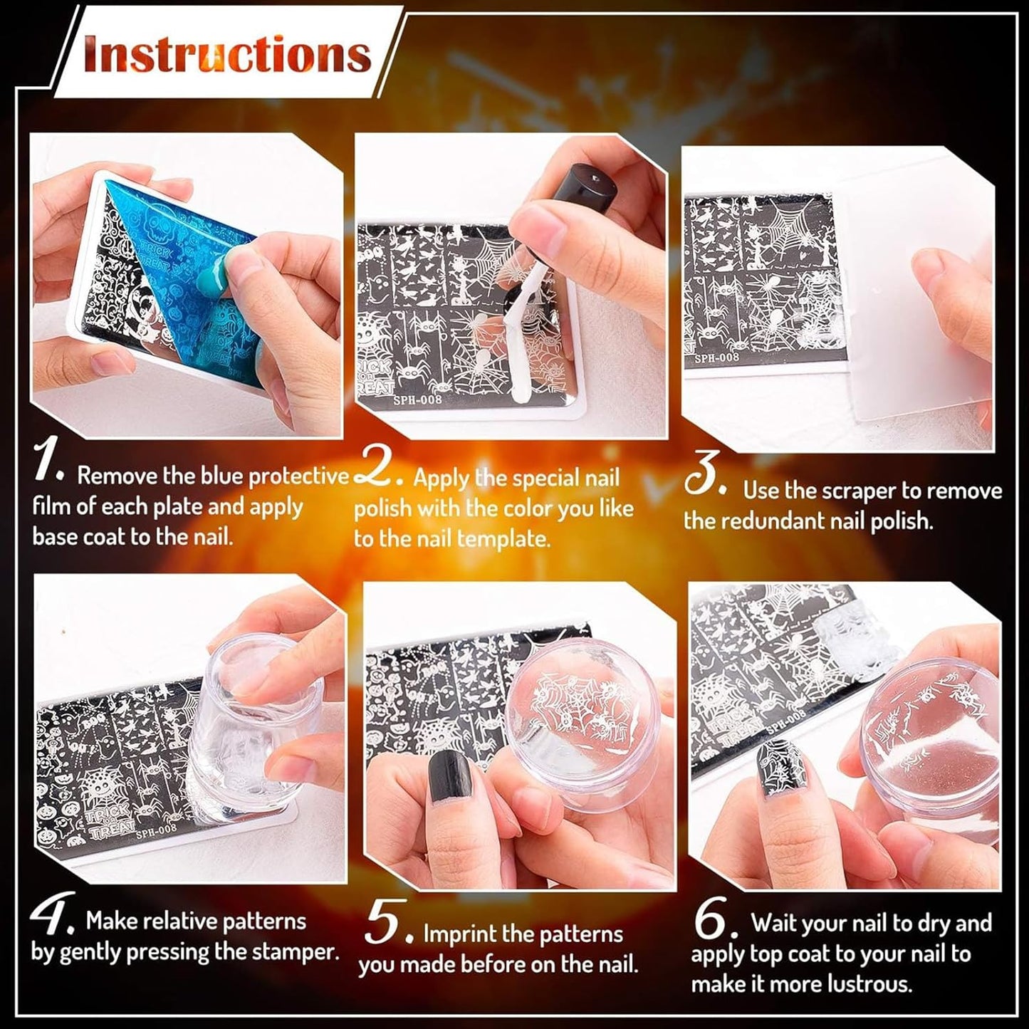 Whaline 6Pcs Happy Valentine Nail Plates Stamping Set Love Heart Stamp Templates Nail Art Plates for DIY Print Manicure Salon Design
