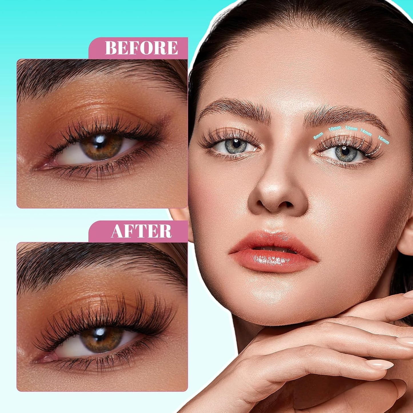 Lash Clusters 160PCS Invisible Eyelash Band Clusters with Natural Eyelashes Cluster Wide Stem Eyelash Extensions Individual Wispy Lashes Cluster(Lavendy,D-Mix8-16mm)