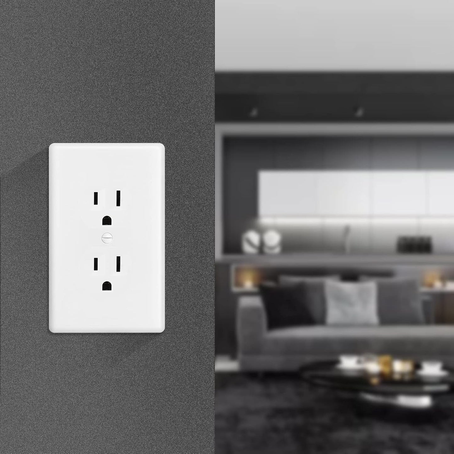 Decorator Wall Plate 1-Gang Duplex Electrical Outlet Cover Plates,Unbreakable Polycarbonate Thermoplastic, White (4-Pack, Single Duplex)