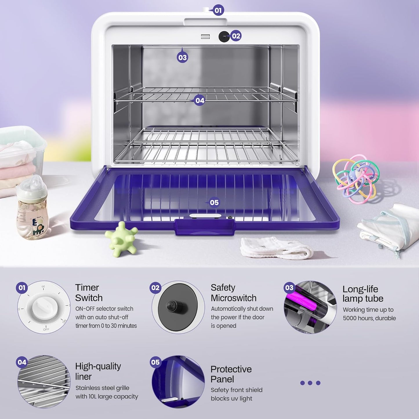 UV Light Nail Tool Cleaning Box,10L Cleaning Supplies for Barber, Multi-Functional Nail Cleaner Box Cleaning Cabinet for Spa Beauty or Home Use