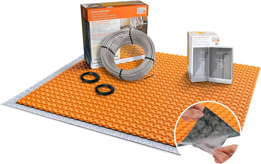 All-in-one Electric Radiant Floor Heating Kit 102 Sq Ft 120V with Smart WiFi Programmable Touchscreen Thermostat, Duo Peel and Stick Heating Uncoupling Membrane, Underfloor Heating Cable