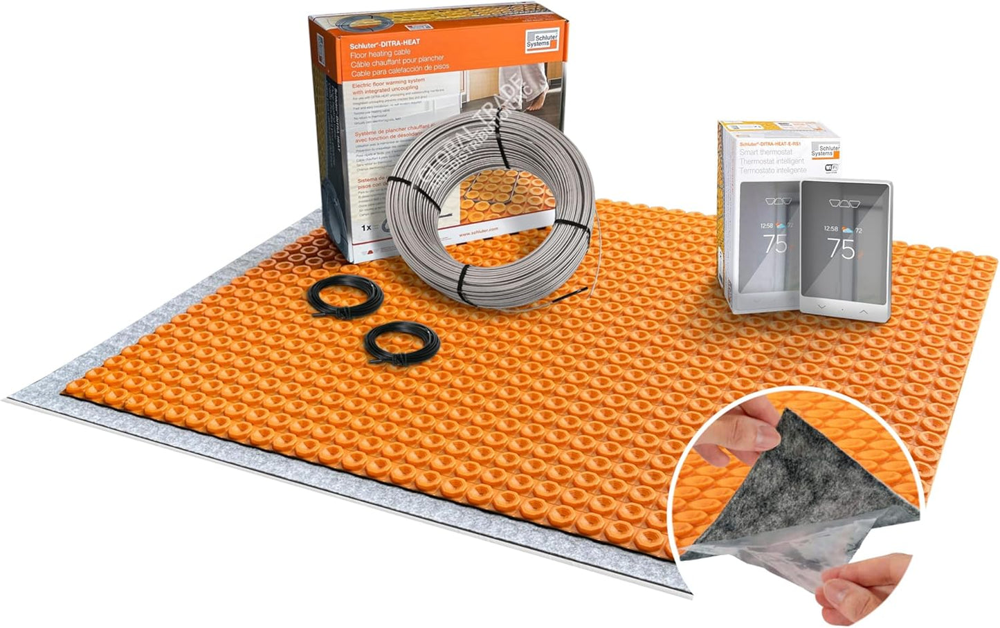 All-in-one Electric Radiant Floor Heating Kit 11 Sq Ft 240V with Smart WiFi Programmable Touchscreen Thermostat, Duo Peel and Stick Heating Uncoupling Membrane, Underfloor Heating Cable