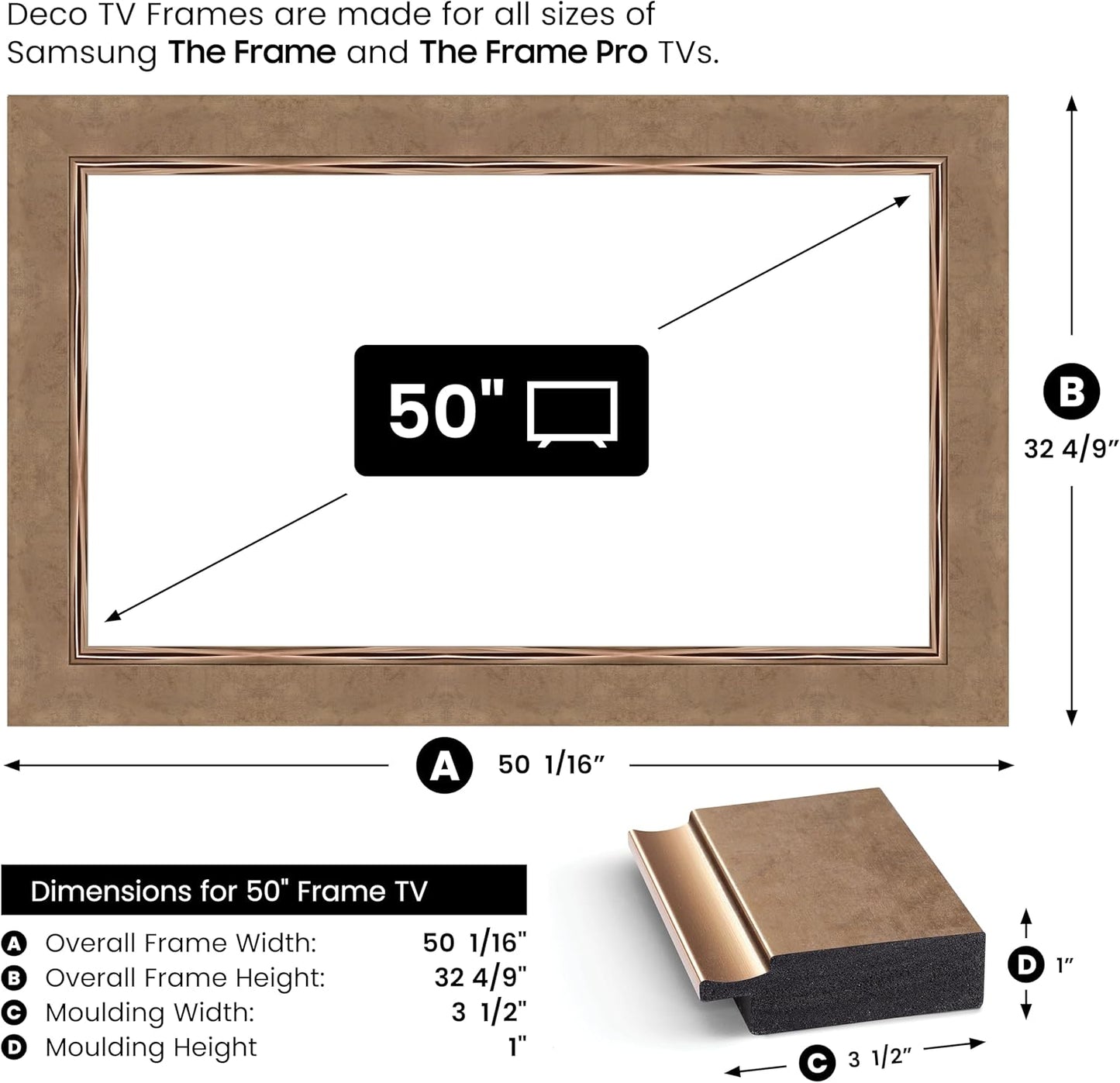 Contemporary Bronze 50" Premiere Deco TV Frame - Compatible ONLY with Samsung The Frame TVs (Fits 2021-2025, LS03A, LS03B, LS03C, LS03D, LS03FA)