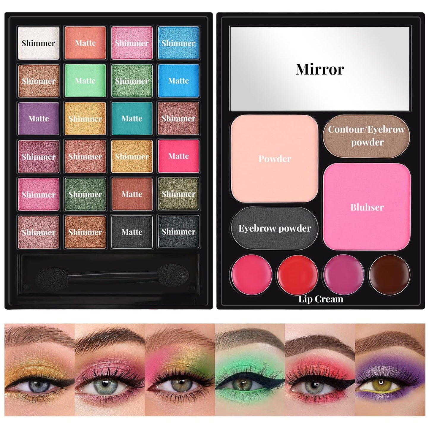 All in One Makeup Kit for Women Full Kit - 24 Eyeshadow, 4 Lipsticks, 1 Blushers, 1 Powder, 2 Eyebrow Powder, 1 Mirror, 1 Double Ended Brush, Makeup Gift Set for Teen Girls, Beginner and Professional