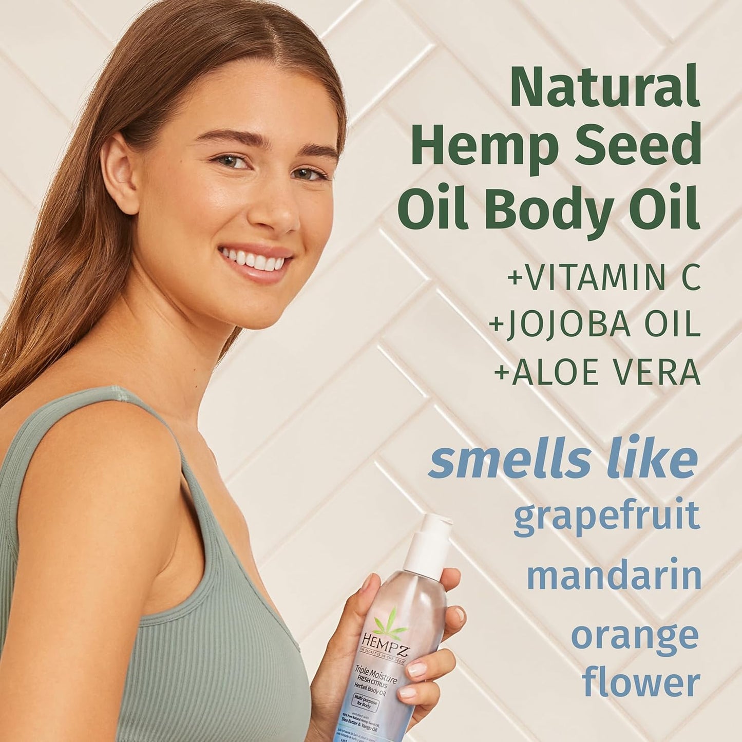 HEMPZ Triple Moisture Fresh Citrus Herbal Hydrating Multi-Purpose Body Oil for Face or Body - Moisturizing Bath, Shower, or Shaving Oil for Dry or Sensitive Skin for Women & Men, 6.76 Oz
