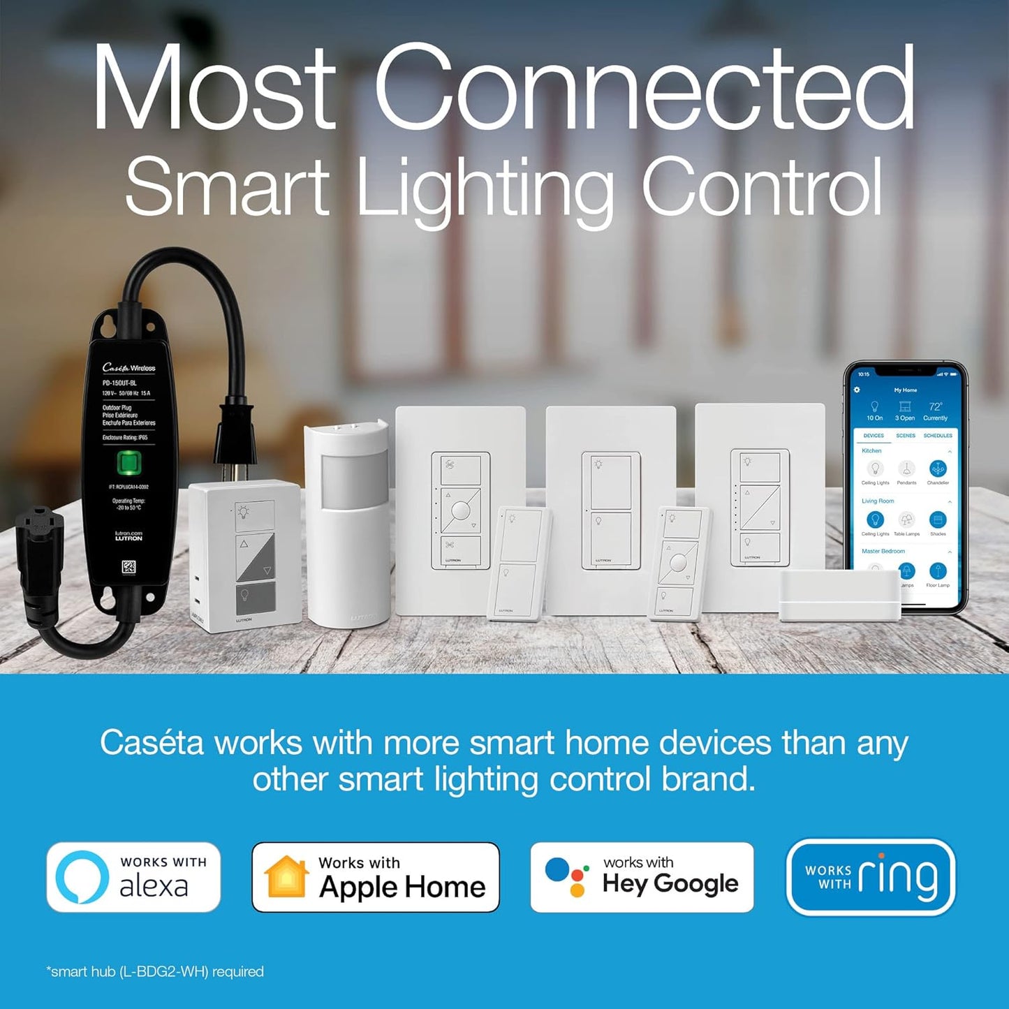 Lutron Caseta Original Smart Light Switch (Lutron Smart Hub Required), for Home, LED, and Fans, 6 Amp, Single-Pole/3-Way, Neutral Required, PD-6ANS-LA-2-Pack, Light Almond, 2 Pack
