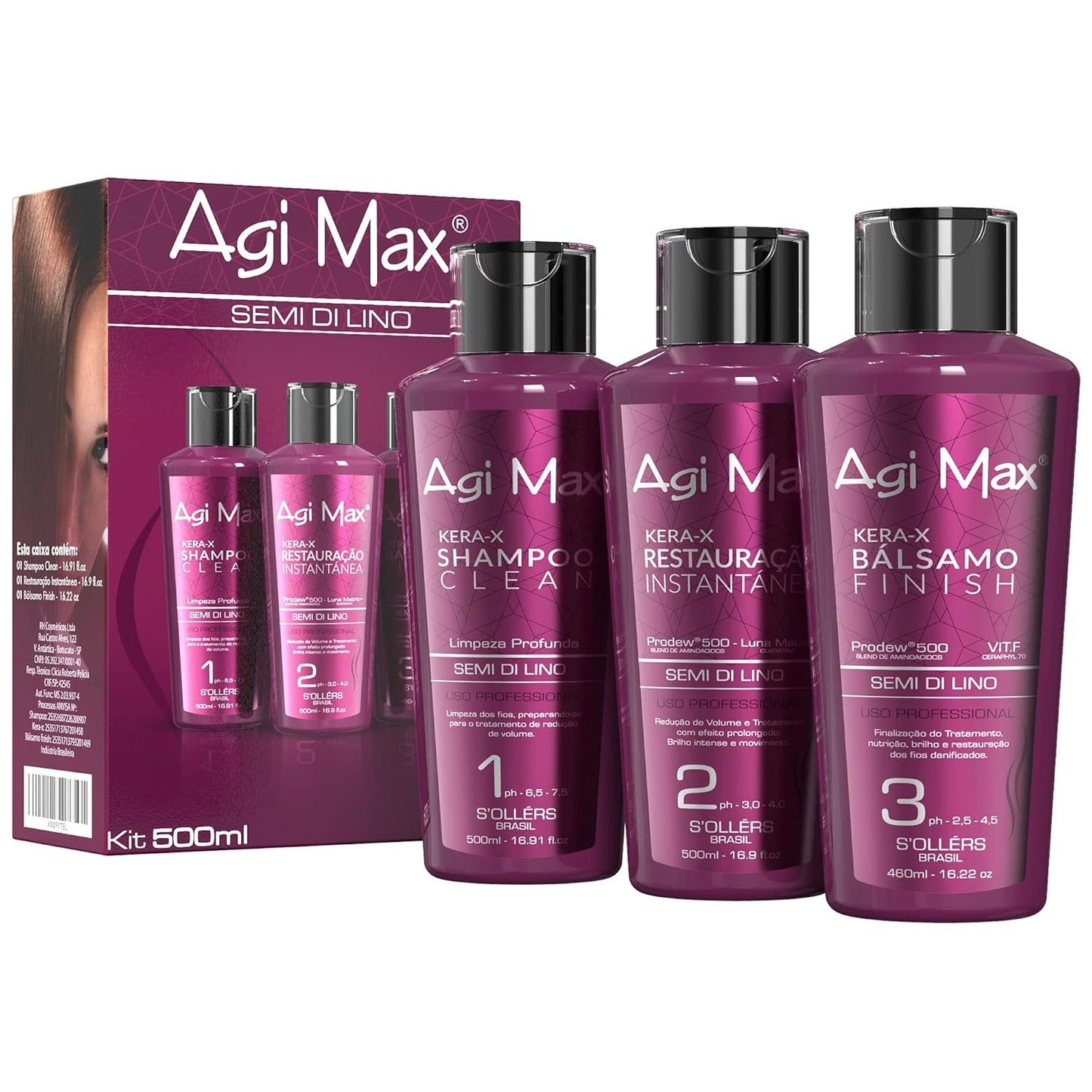 Brazilian Natural Keratin Hair Treatment Kit for Straightening Curls and Frizz, Reducing Dry Damage, Nourish and Hydrate Root to Tip, Support Color Treated Styles - 1 liter 3 Steps 3 x 500ml