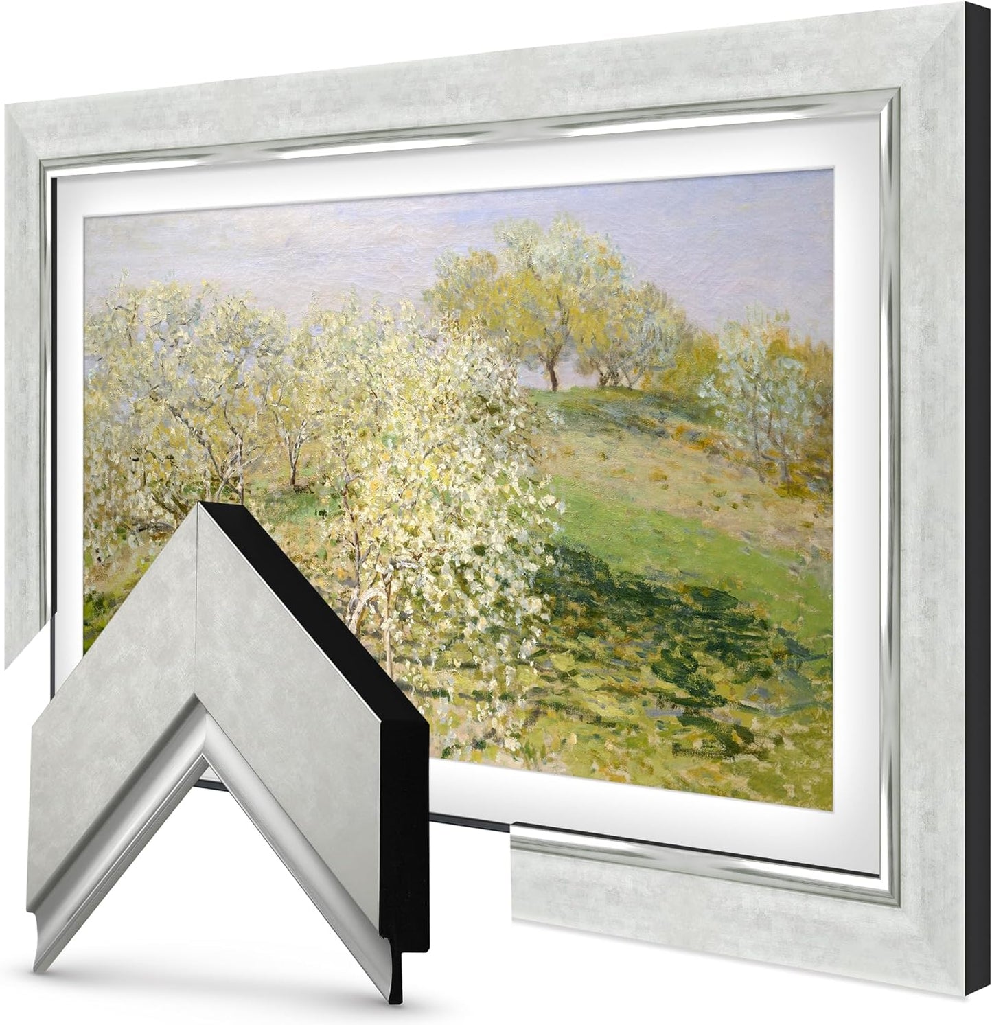 Contemporary Silver 65" Premiere Deco TV Frame - Compatible ONLY with Samsung The Frame TV and Pro TVs (Fits 2021-2025, LS03A, LS03B,LS03C,LS03D,LS03FA,LS03FW)