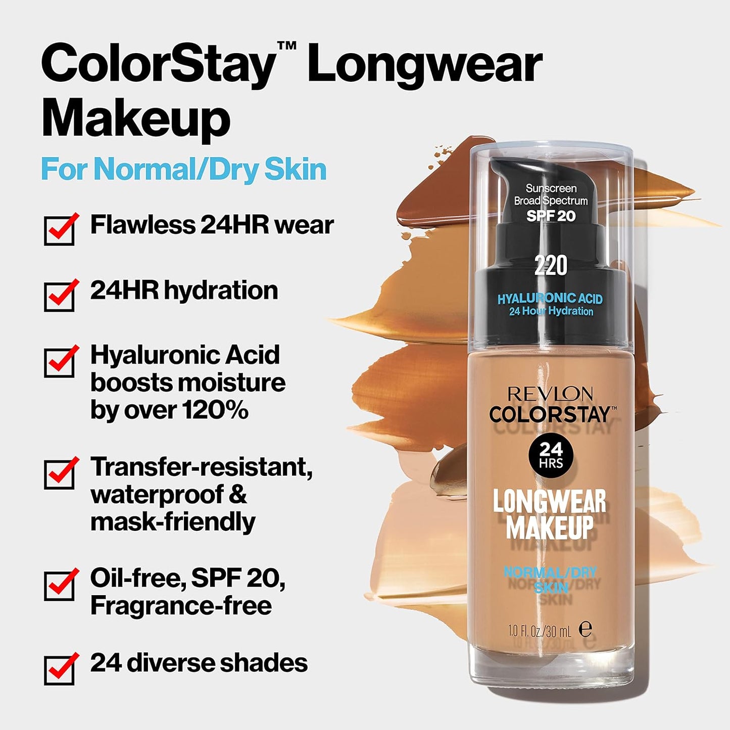 Revlon Liquid Foundation, ColorStay Face Makeup for Normal & Dry Skin, SPF 20, Longwear Medium-Full Coverage with Natural Finish, Oil Free, 135 Vanilla, 1 Fl Oz