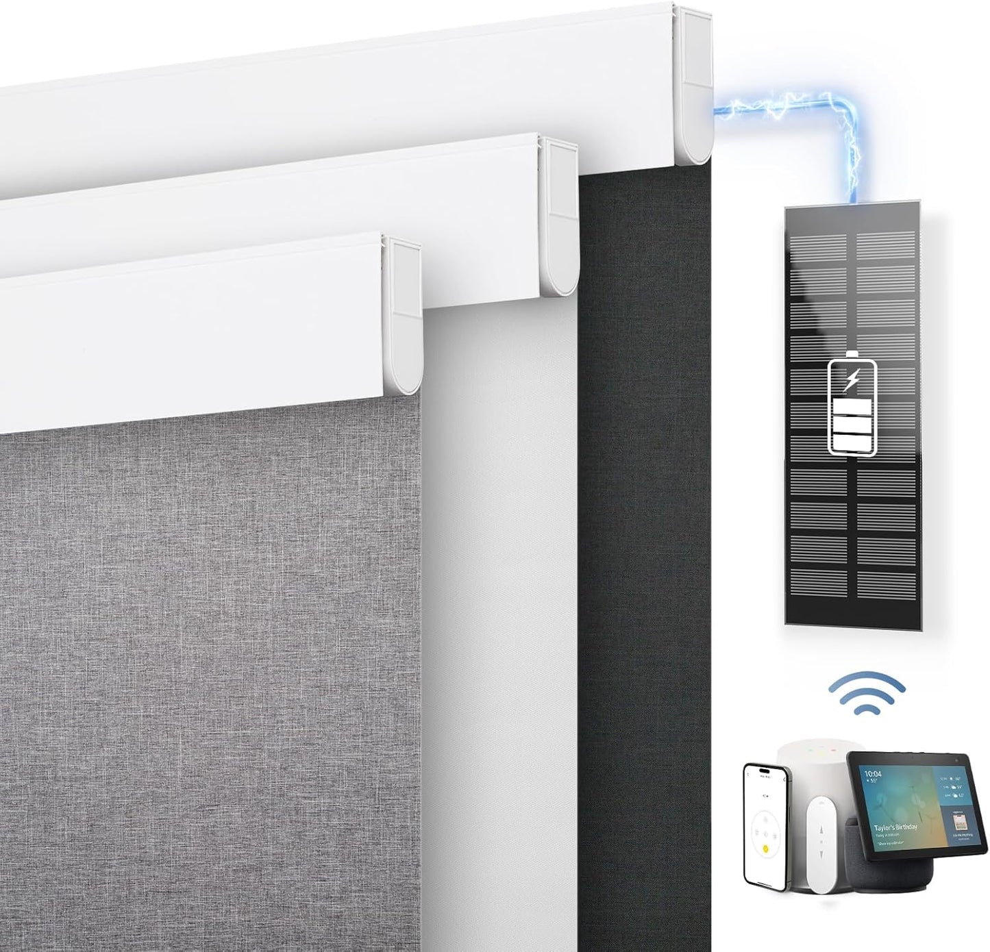 DENFOON Motorized Blinds with Remote control, Custom Blackout Smart Blinds [with Cover],Electric Blinds with Complimentary Solar Panel, Cordless Automatic Roller Shades for Windows (Grey，37"W x 72"H)