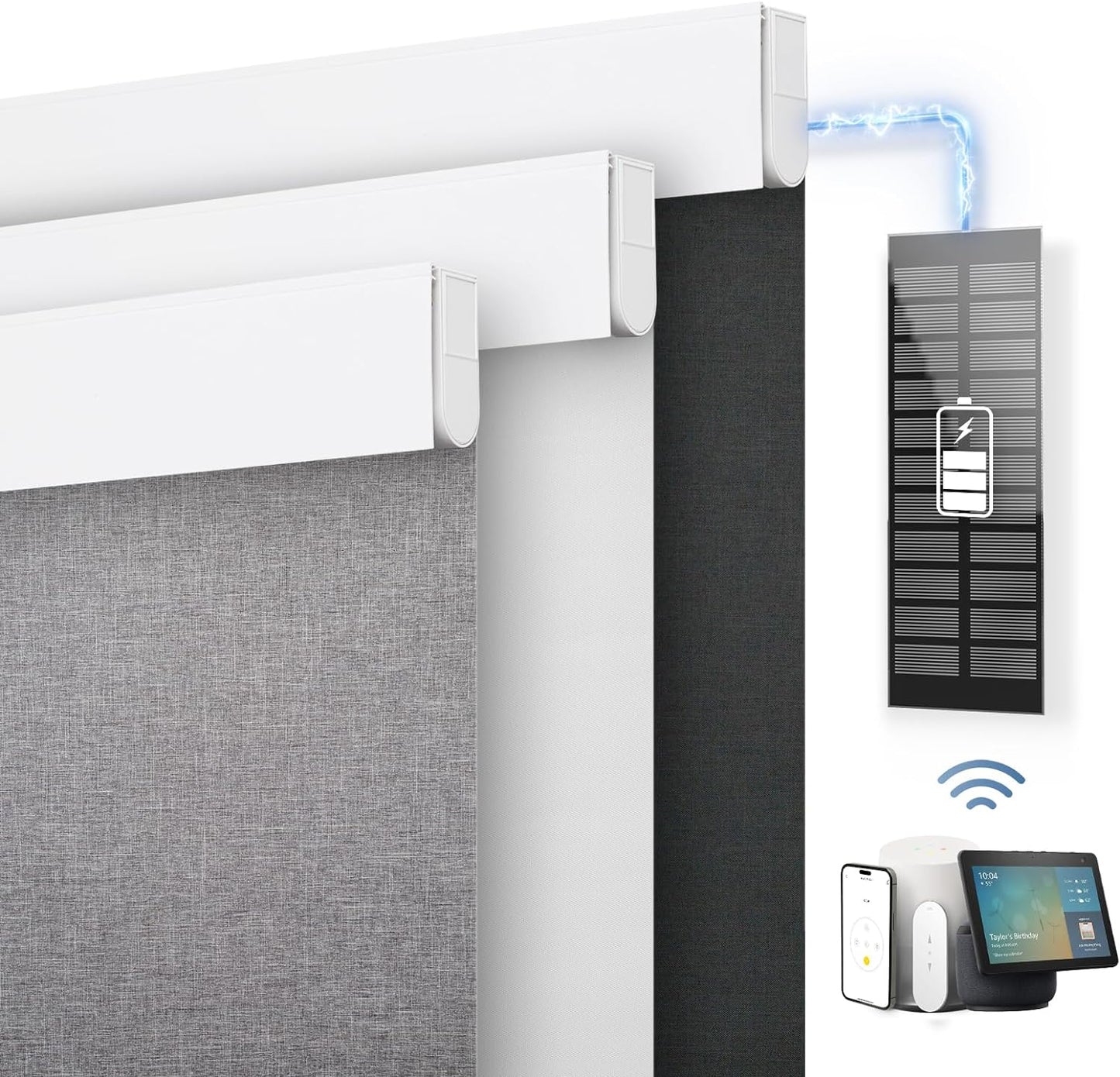 DENFOON Motorized Blinds with Remote control, Custom Blackout Smart Blinds [with Cover],Electric Blinds with Complimentary Solar Panel, Cordless Automatic Roller Shades for Windows (White，39"W x 72"H)