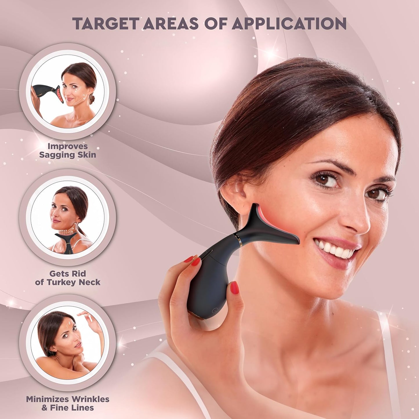 GLO24K Red Light for Face & Neck Beauty Device – Anti-Aging - 3 in 1 Facial Massager Tool and Neck Care Device for Turkey Neck, Anti Wrinkle, Face and Neck Massager for Women