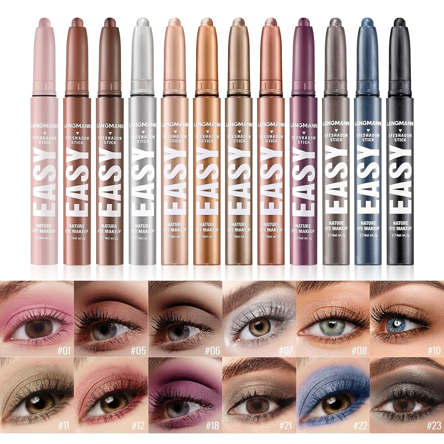 Jolilab Eyeshadow Stick Set, 2 PCS Matte Professional Bright-Colored Contouring and Highlight Stick, Cream Waterproof Long Lasting High Pigmented Eye Shadow. (2, 01+23 2pcs)
