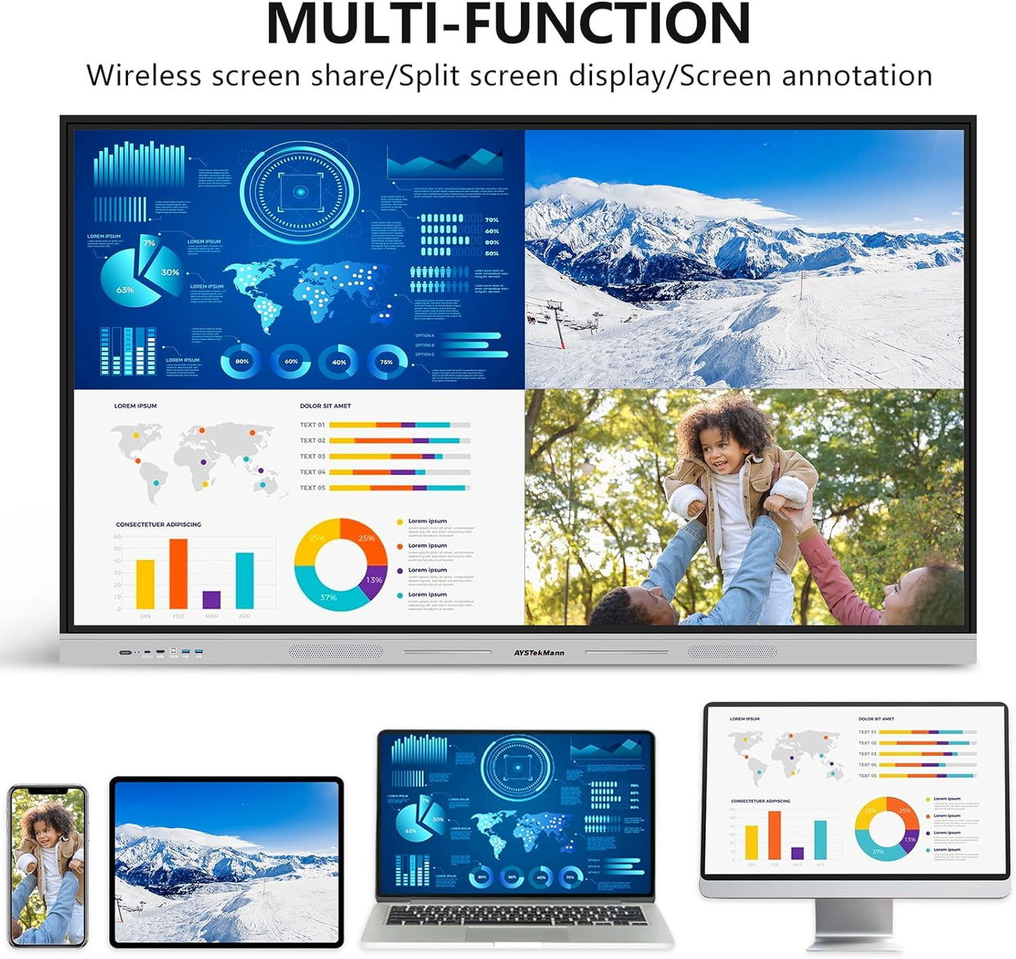 55 Inch Smart Board, 4K UHD Interactive Whiteboard with Auto Framing 4K AI-Camera and 100W Soundbar, All in One Digital Whiteboard for Classroom and Business- Android 14(8+128GB)