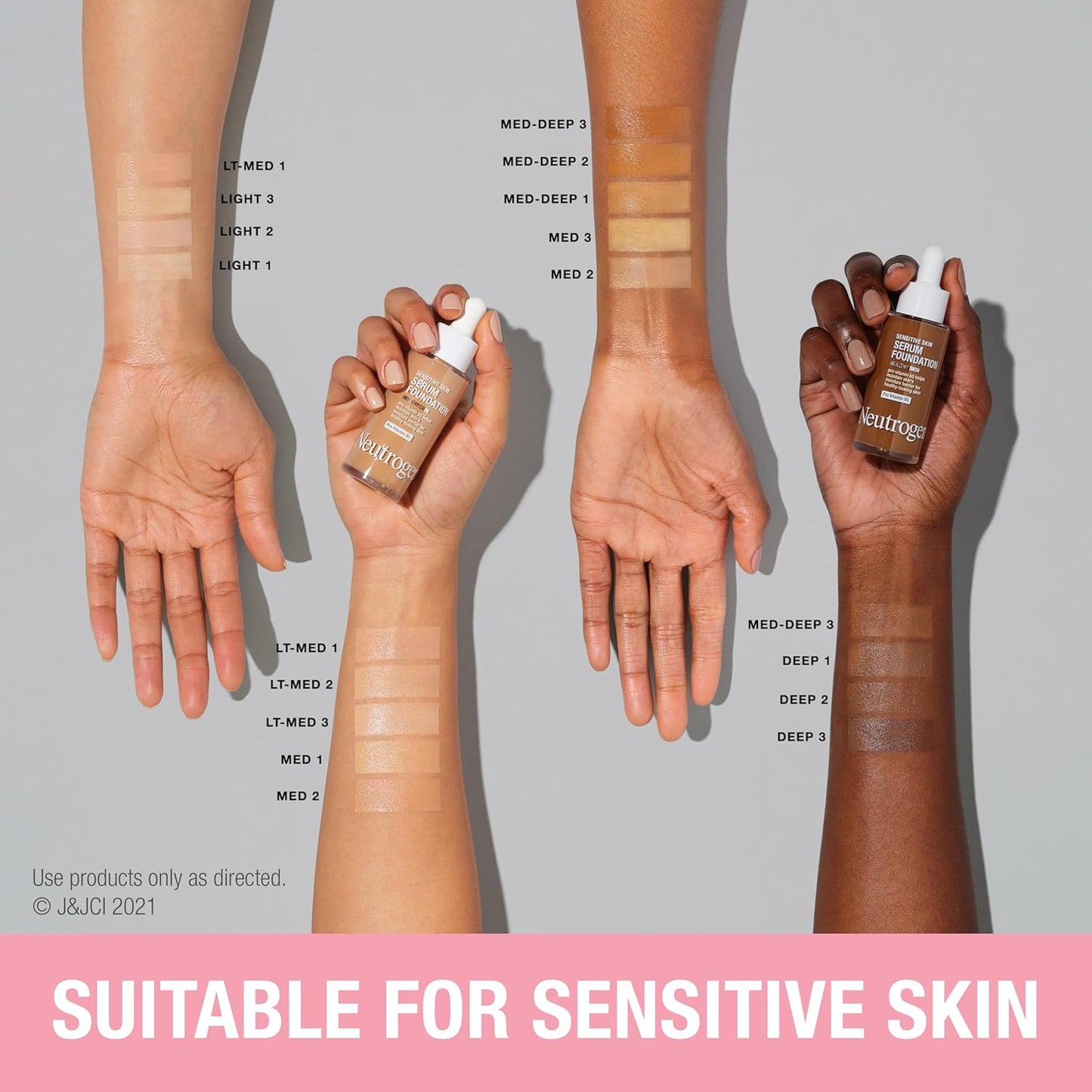 Neutrogena Healthy Skin Sensitive Skin Serum Foundation with Pro-Vitamin B5, Color Correcting & Pore Minimizing Liquid Foundation & Face Serum, Buildable Coverage, Light/Medium 03, 1 oz