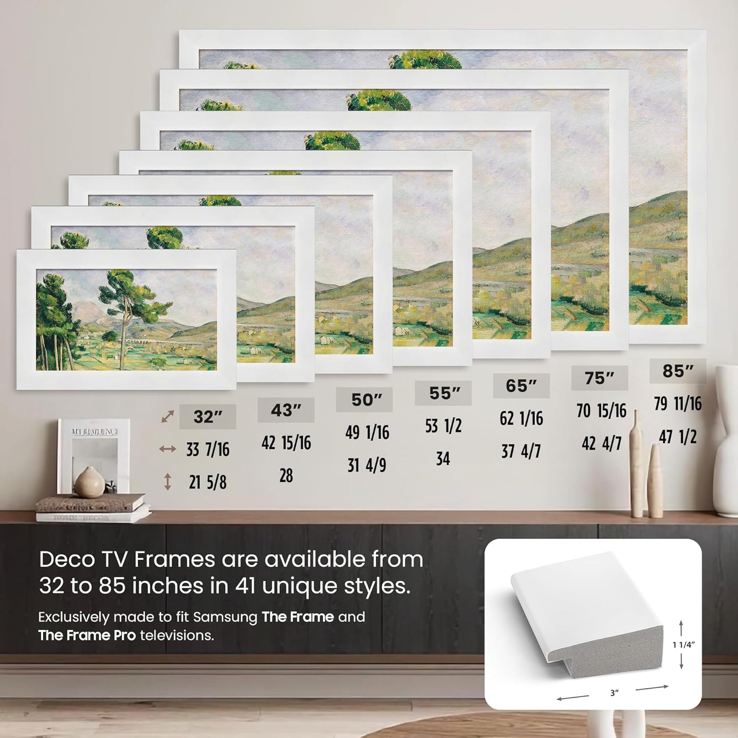 Gloss White 55" Premiere Deco TV Frame - Compatible ONLY with Samsung The Frame TVs (Fits 2021-2025, LS03A, LS03B, LS03C, LS03D, LS03FA)
