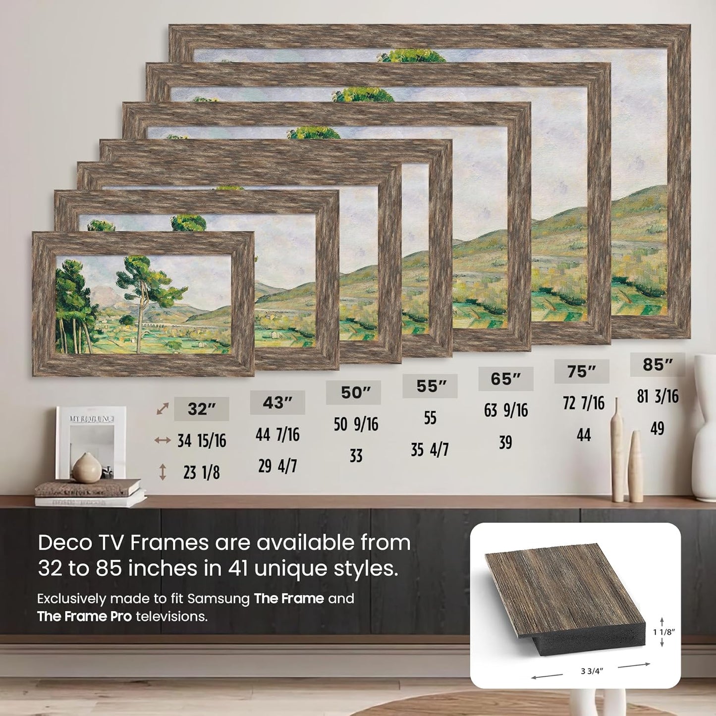 Distressed Barnwood 43" Premiere Deco TV Frame - Compatible ONLY with Samsung The Frame TVs (Fits 2021-2025, LS03A, LS03B, LS03C, LS03D, LS03FA)