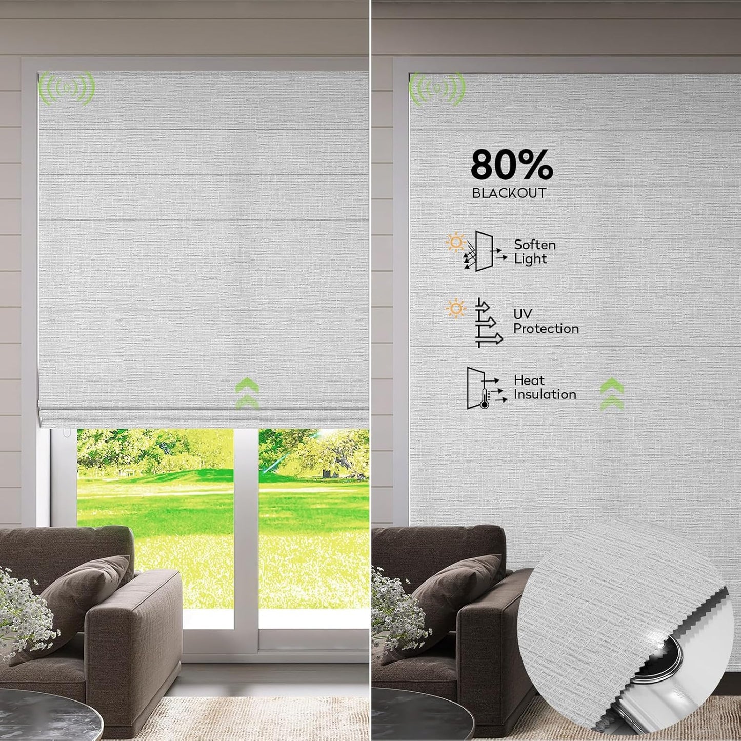 ZSTARR Smart Roman Shades Rechargeable Motorized Blinds with Remote Light Filtering Roman Window Shades Plain Fold Soft for Doors Bedroom, Custom Size (Light Gray)