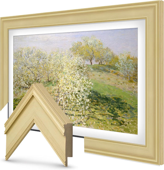 Antique White 3" Color Chip Premiere Deco TV Frame (32",43",50",55",65",75",85") Compatible ONLY with Samsung The Frame and Pro TVs (Fits 2021-2025, LS03A,LS03B,LS03C,LS03D,LS03FA,LS03FW)