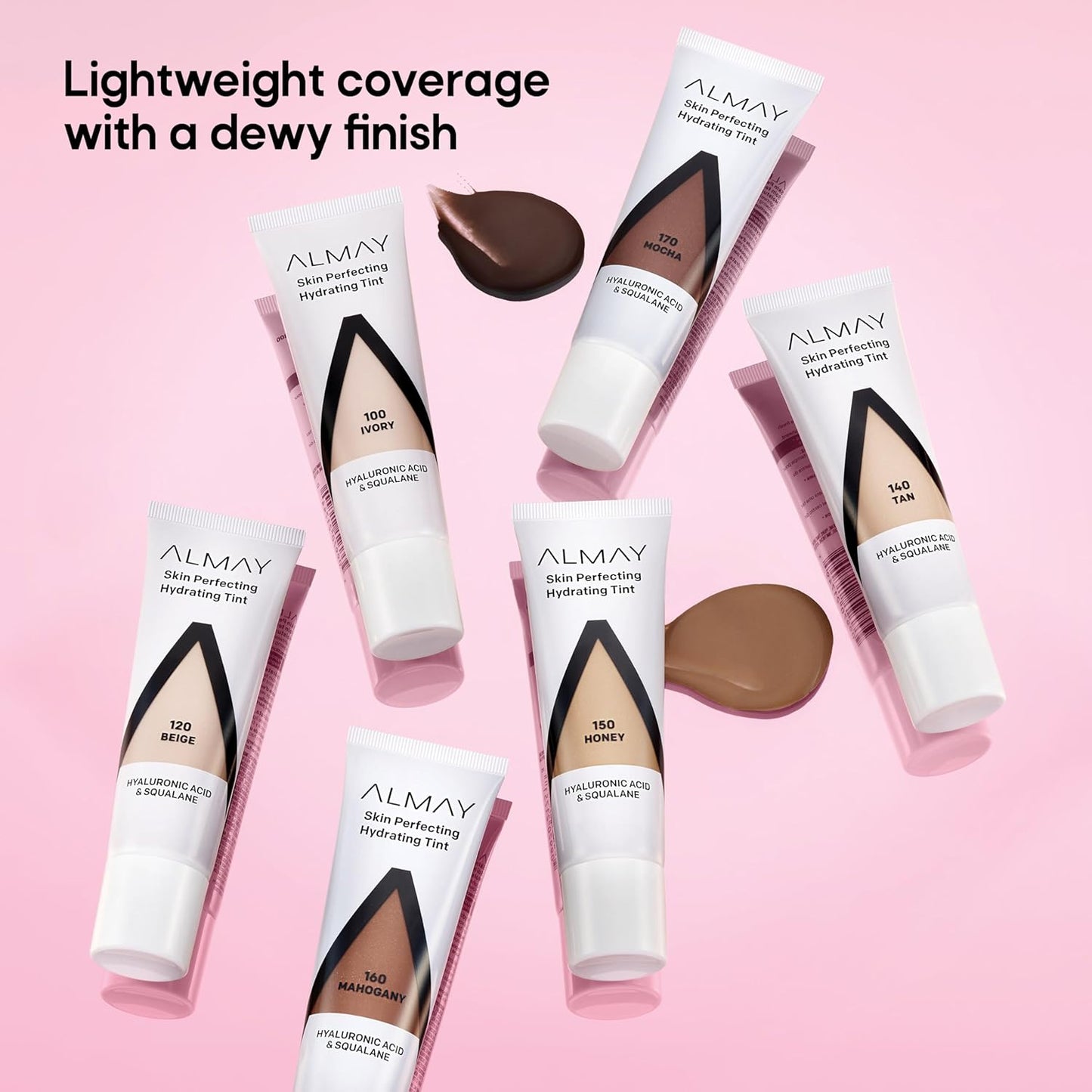Almay Hydrating Liquid Foundation Tint, Lightweight with Light Coverage, Naturally Dewy Finish, Hypoallergenic, Dermatologist TestedFragrance Free, 170 Mocha, 0.94 fl oz.