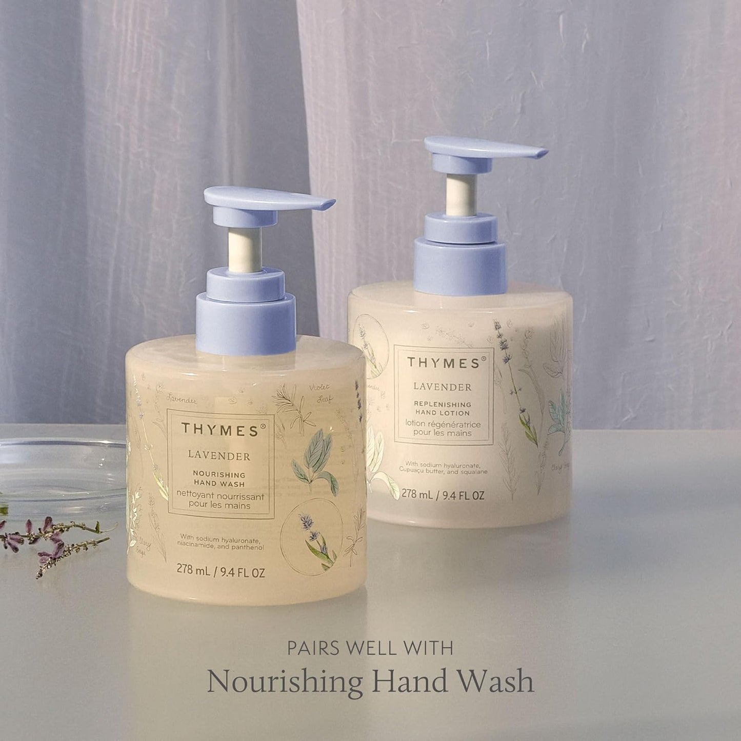 Thymes Replenishing Hand Lotion for Dry Skin - Daily Moisturizer Helps Reduce Dryness - Hand Lotion for Women & Men Formulated with Sodium Hyaluronate & Squalane (Lavender, 9.4 fl oz)