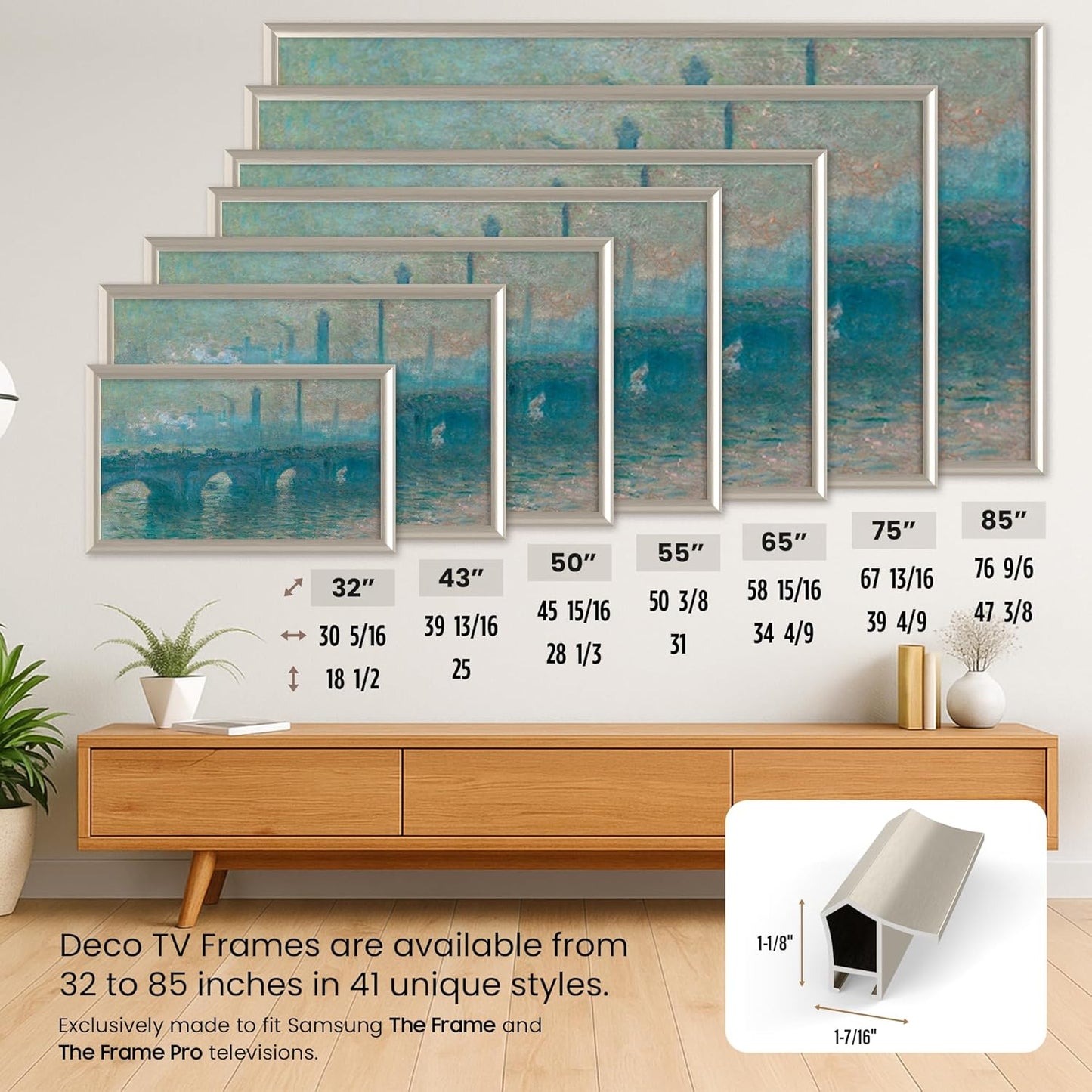 German Silver Prismatic 32" Alloy Deco TV Frame - Compatible ONLY with Samsung The Frame TVs (Fits 2021-2025, LS03A, LS03B, LS03C, LS03D, LS03FA)