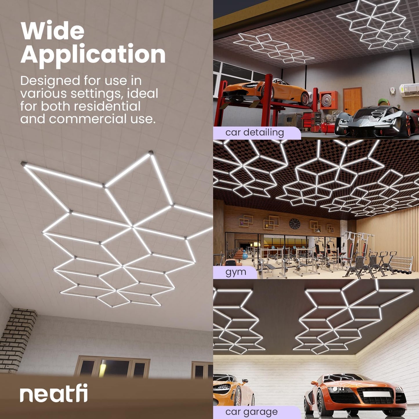 Neatfi Modern LED Garage Light, 36,120 Lumens, 361.2W, 6500K, IP54 Rated, Ceiling Lighting for Car Detailing, Auto Shops, Workshops, and Gyms (Snowflake Pattern, Cool White)