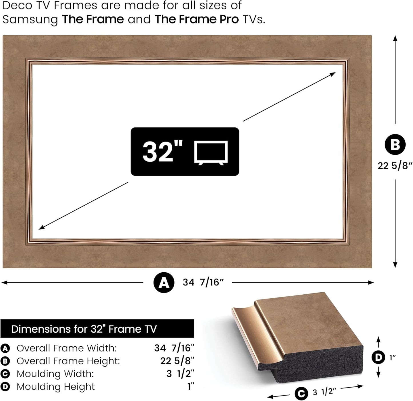 Contemporary Bronze 32" Premiere Deco TV Frame - Compatible ONLY with Samsung The Frame TVs (Fits 2021-2025, LS03A, LS03B, LS03C, LS03D, LS03FA)