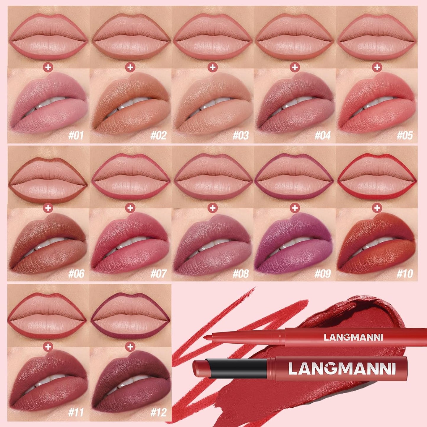 Jolilab 6Pcs Lip Set: 3 Colors Lip Liner+3 Colors Lipstick, Matte/Creamy,Smooth Creamy Texture,Long-Lasting,Bold/Nude Shades for Daily/Party, Vegan, Gift for Makeup Lovers.(#01+06+09)
