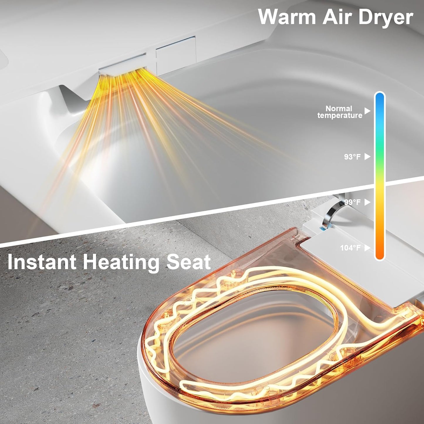 Smart Toilet with Bidet Built in, Bidet Toilet with Heated Seat and Night Light,Warm Water Wash&Dry, Modern Tankless Toilet for Bathroom, One Piece Toilets with Soft Close, Foot Sensor, Auto Lid&Seat