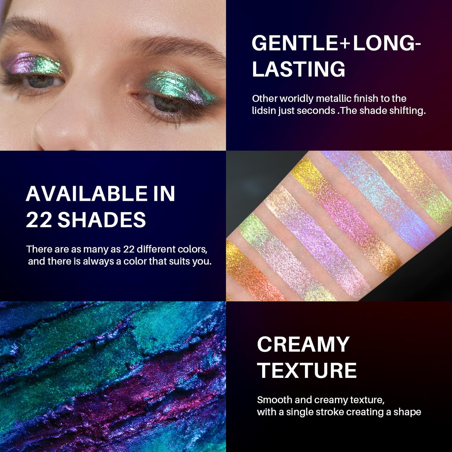 CHARMACY Liquid Duochrome Eyeshadow, Multi-Dimensional Eye Looks, Long Lasting Glitter Eye Shadow Sets Metallic Pigments, Quick Drying, Sparkling Shiny Eye Makeup for Beginners, 1.6g (#20)