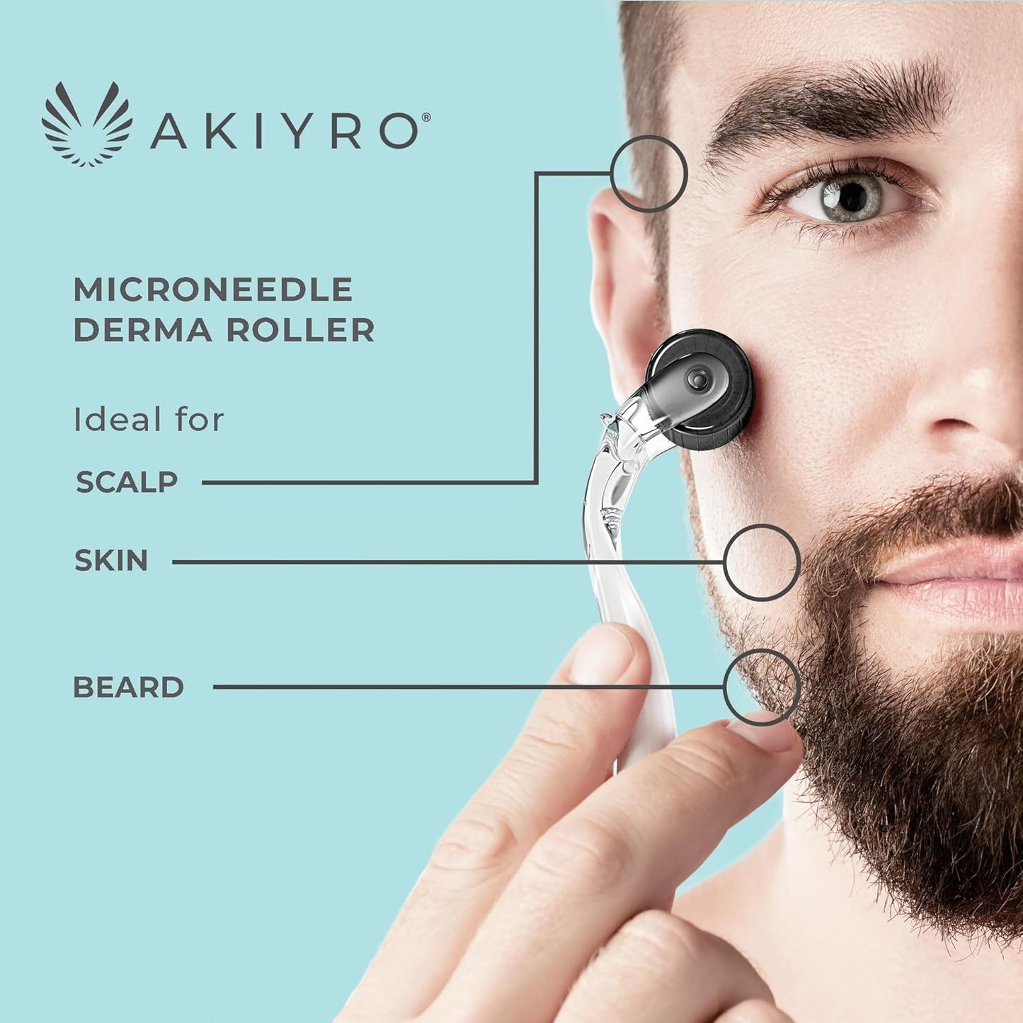 Derma Roller 0.30mm - Microneedle Roller with Storage Case - 192 Micro Needling Dermal Tool for Face, Beard, Scalp & Body - At Home Microneedling Skin Care Device for Women & Men (Black)