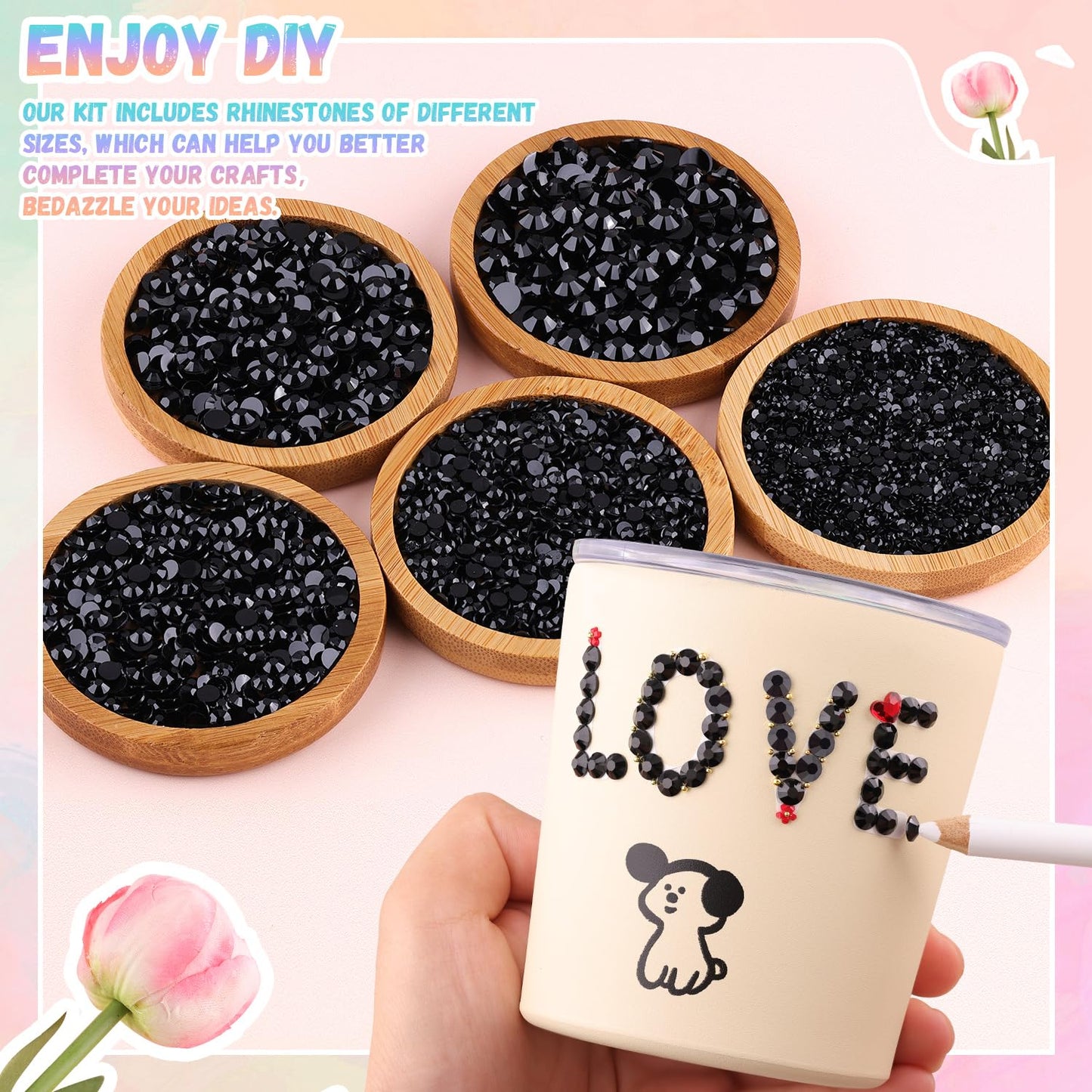 30000Pcs Resin Rhinestones for Bedazzling with 3Pcs B7000 Jewelry Glue, Black Flatback Gems Rhinestones for Crafting, Clothing Tumblers Mugs Shoes Fabric Decor Nail Art