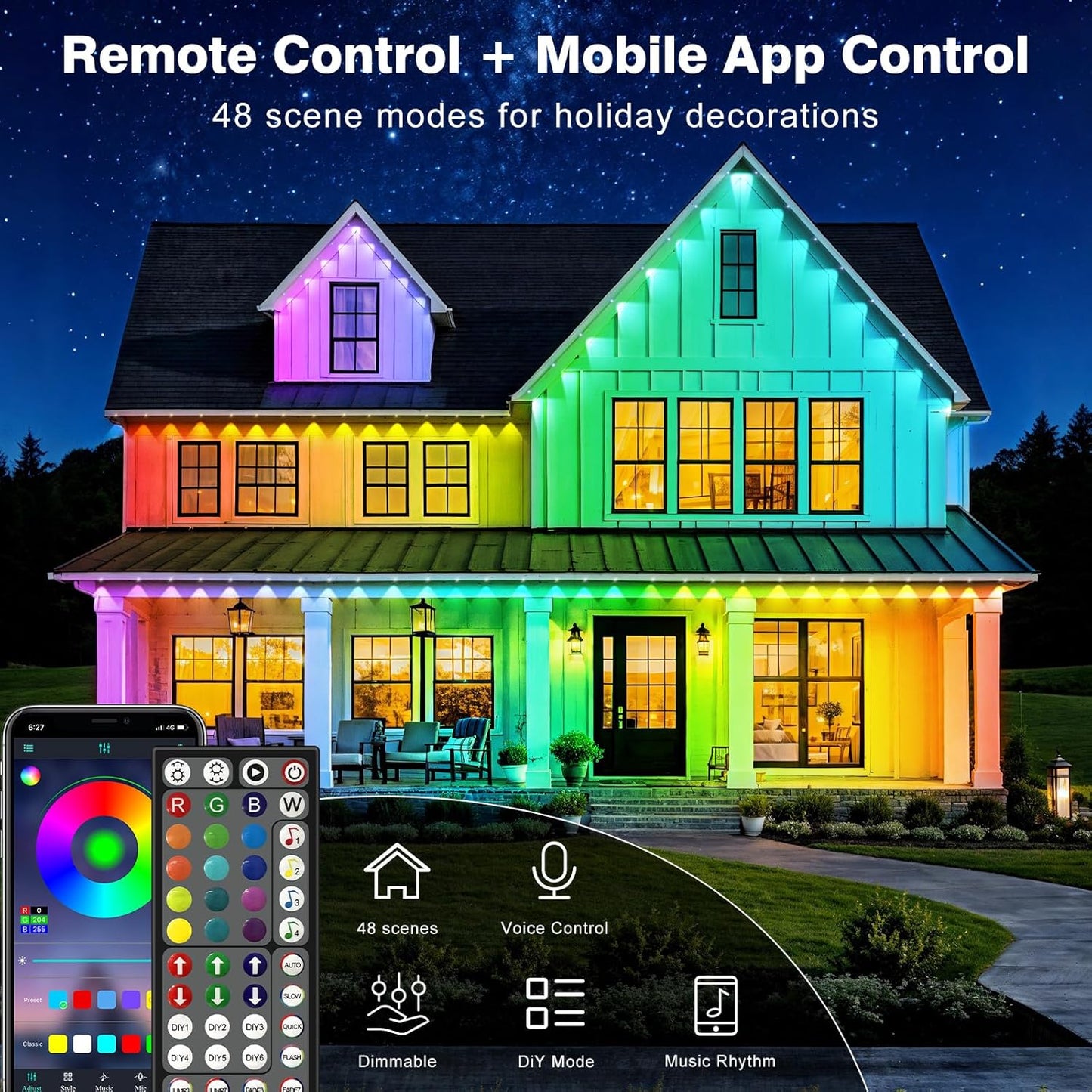 LITSOUL 400FT Permanent Outdoor Lights for House Waterproof, Smart RGB Eave LED Lighting with 16 Million Colors, IP67 Outdoor Strip Lights for Christmas Halloween Holiday Daily Decorations (400FT)